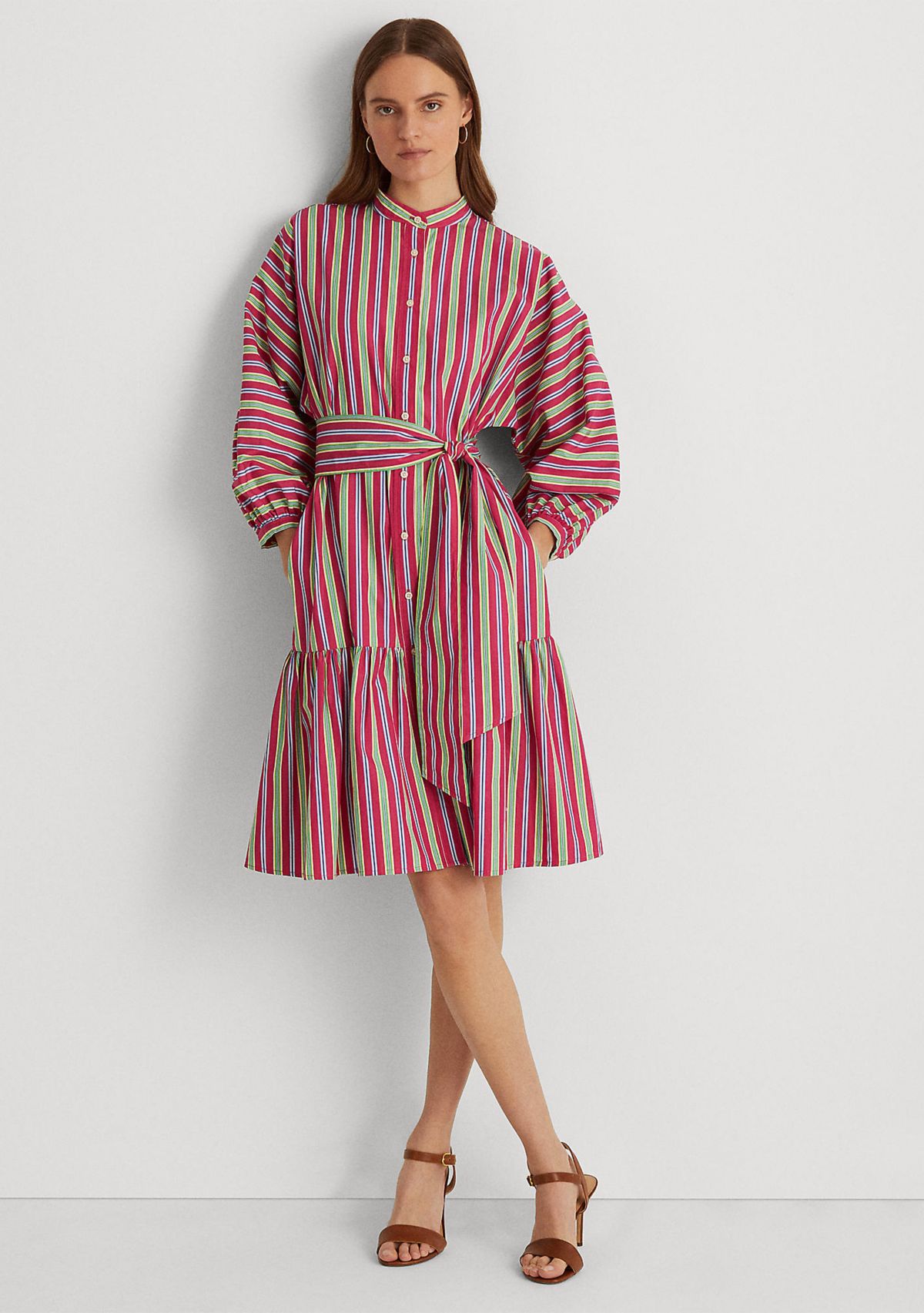Striped Cotton Broadcloth Shirtdress