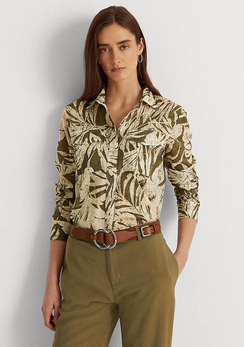 Palm Leaf Print Cotton Voile Shirt