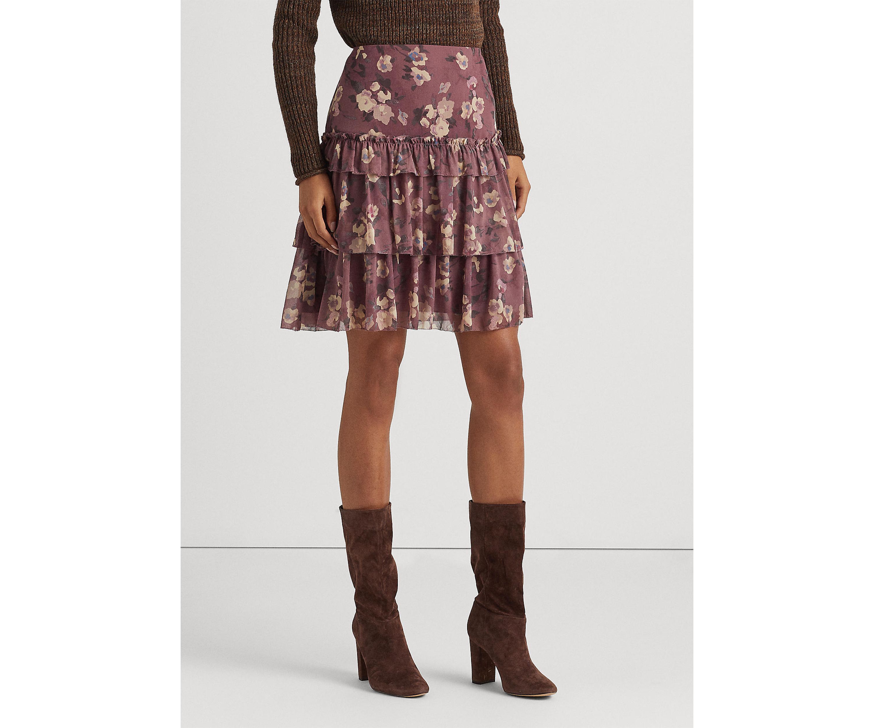 Floral Crinkle Georgette Miniskirt 