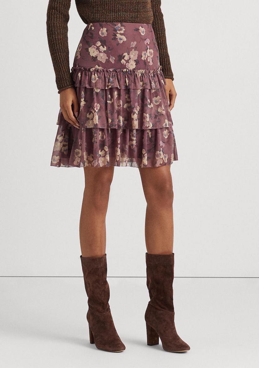 Floral Crinkle Georgette Miniskirt 