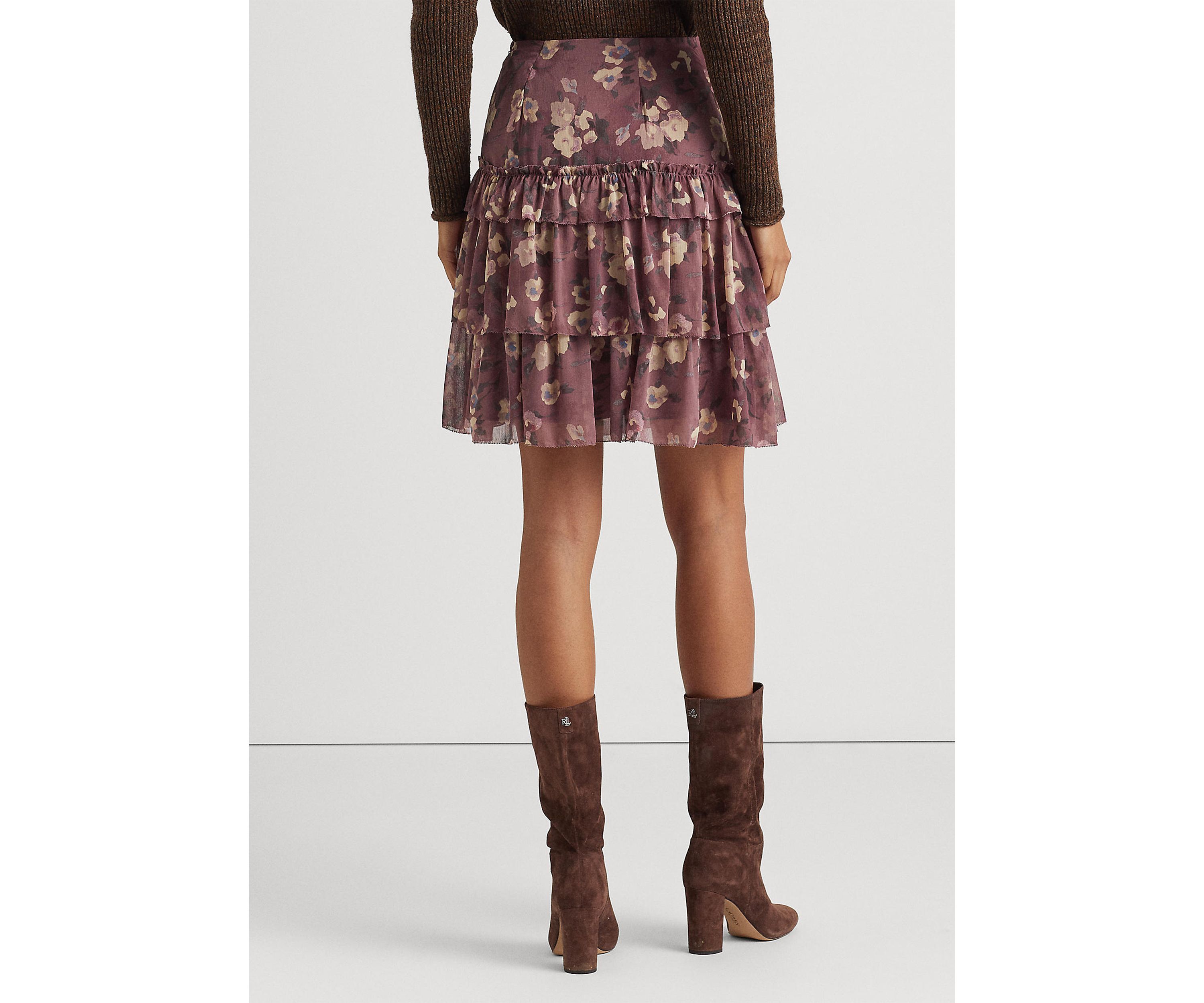 Floral Crinkle Georgette Miniskirt 