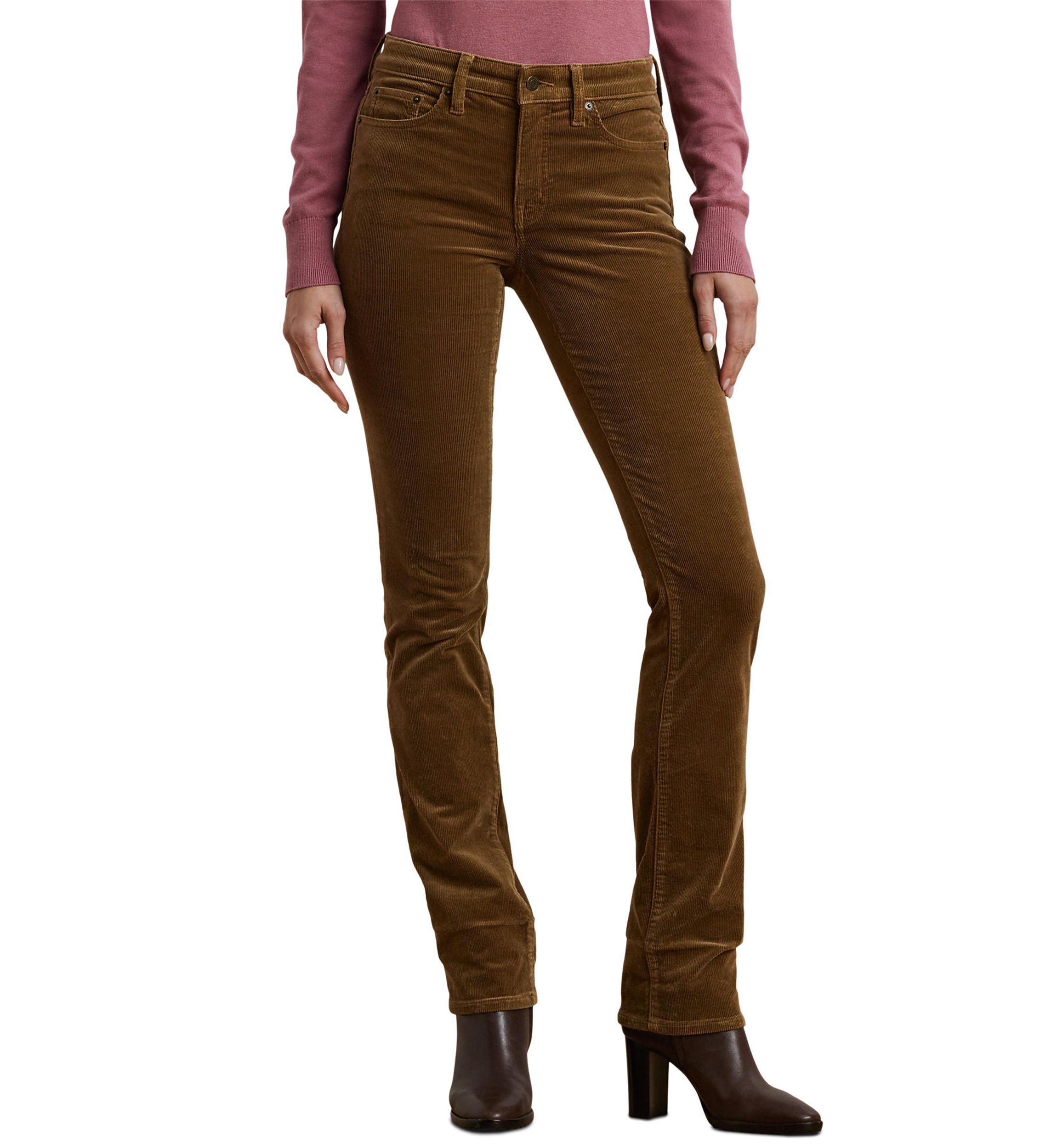 Womens Stretch Corduroy Mid-Rise Straight Pants