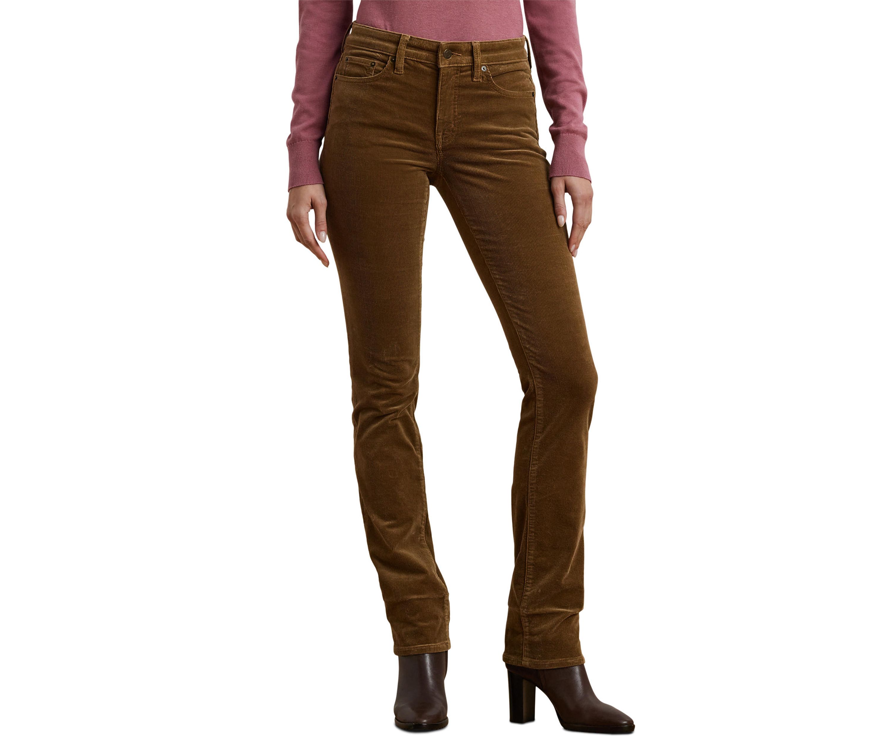 Womens Stretch Corduroy Mid-Rise Straight Pants