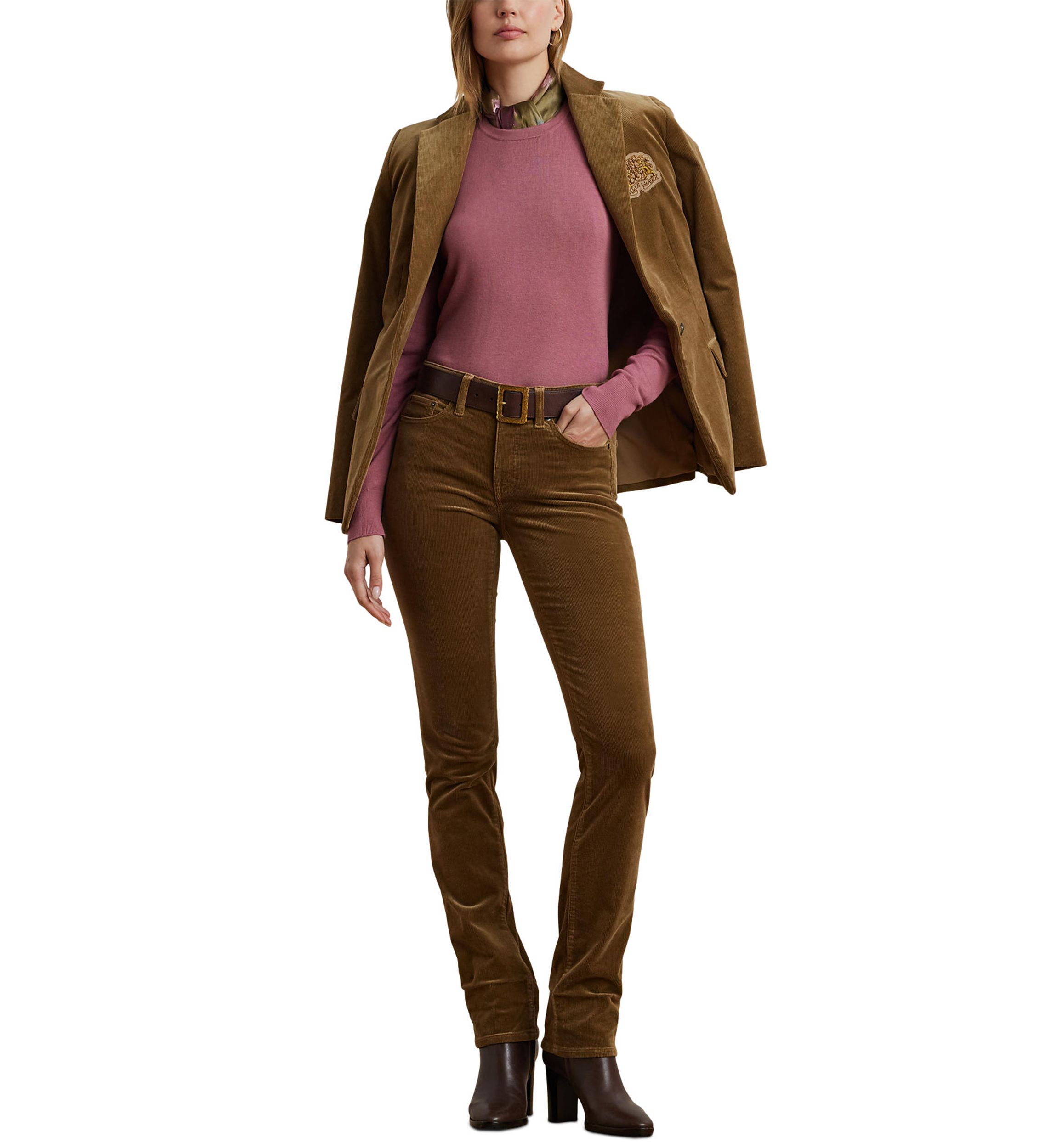 Womens Stretch Corduroy Mid-Rise Straight Pants
