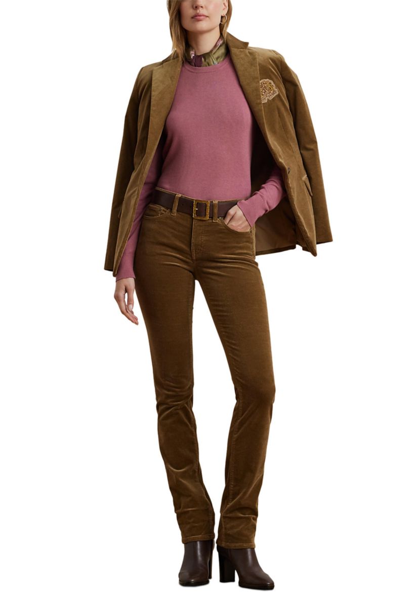 Womens Stretch Corduroy Mid-Rise Straight Pants