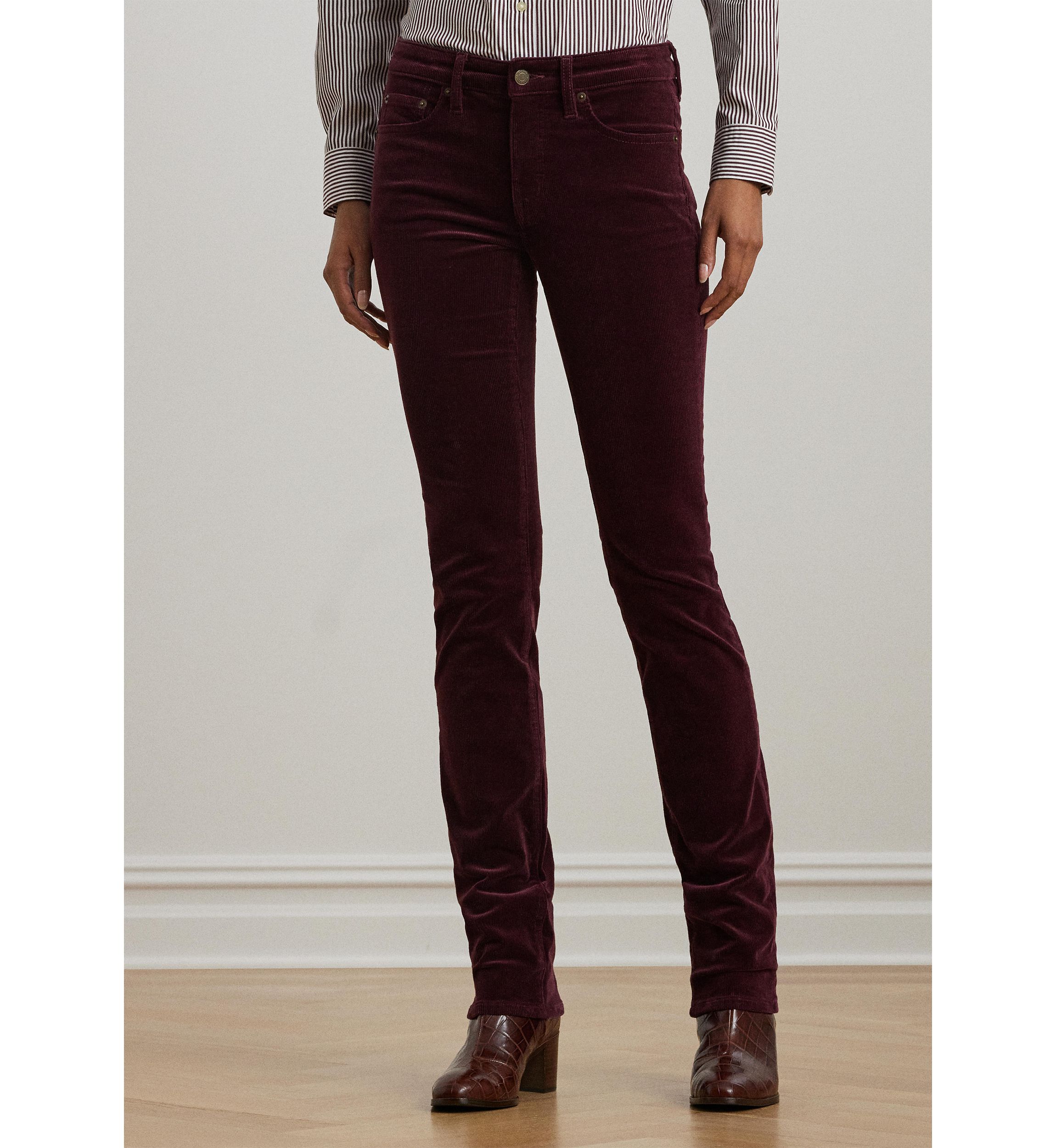 Womens Stretch Corduroy Mid-Rise Straight Pants