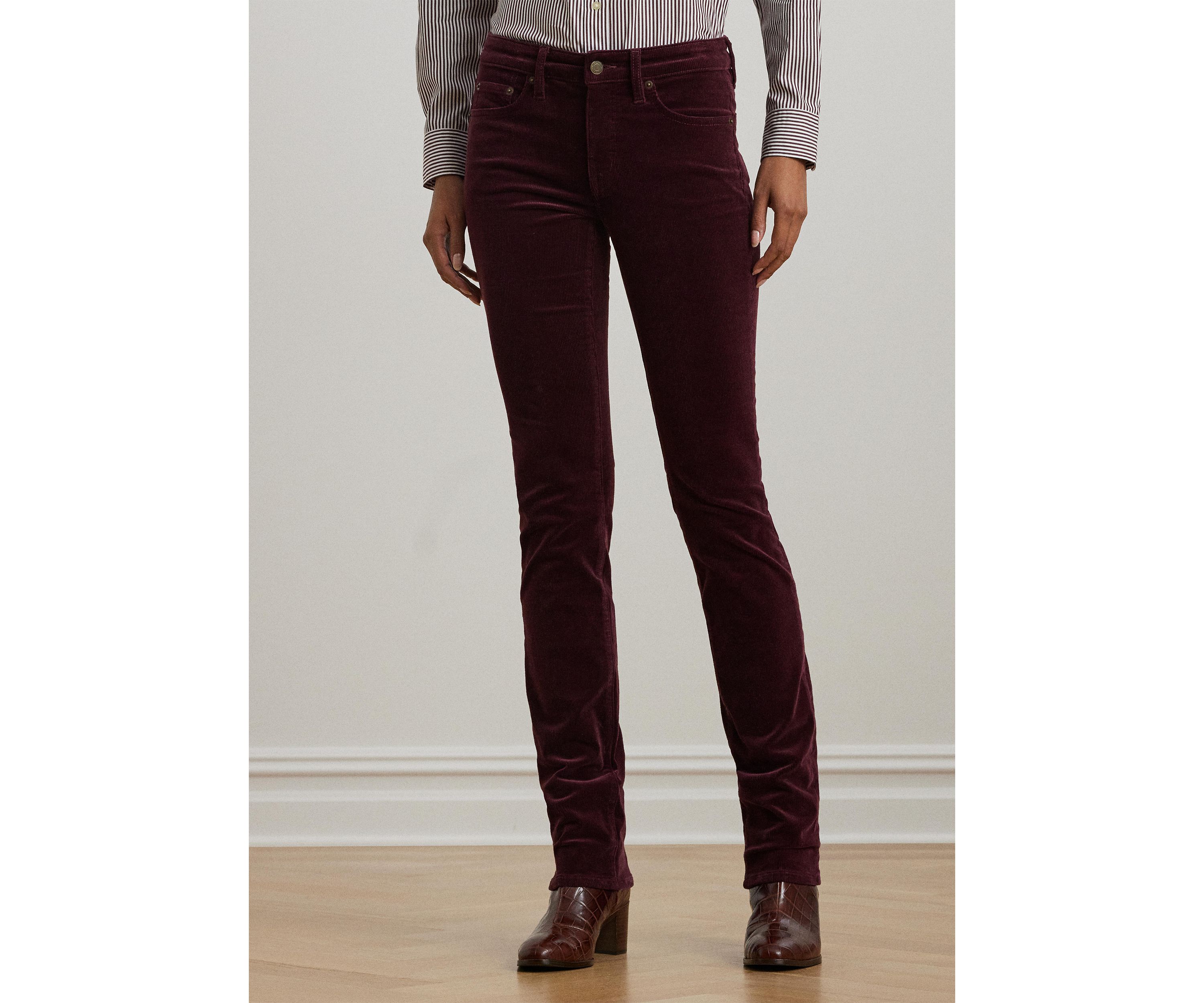 Womens Stretch Corduroy Mid-Rise Straight Pants