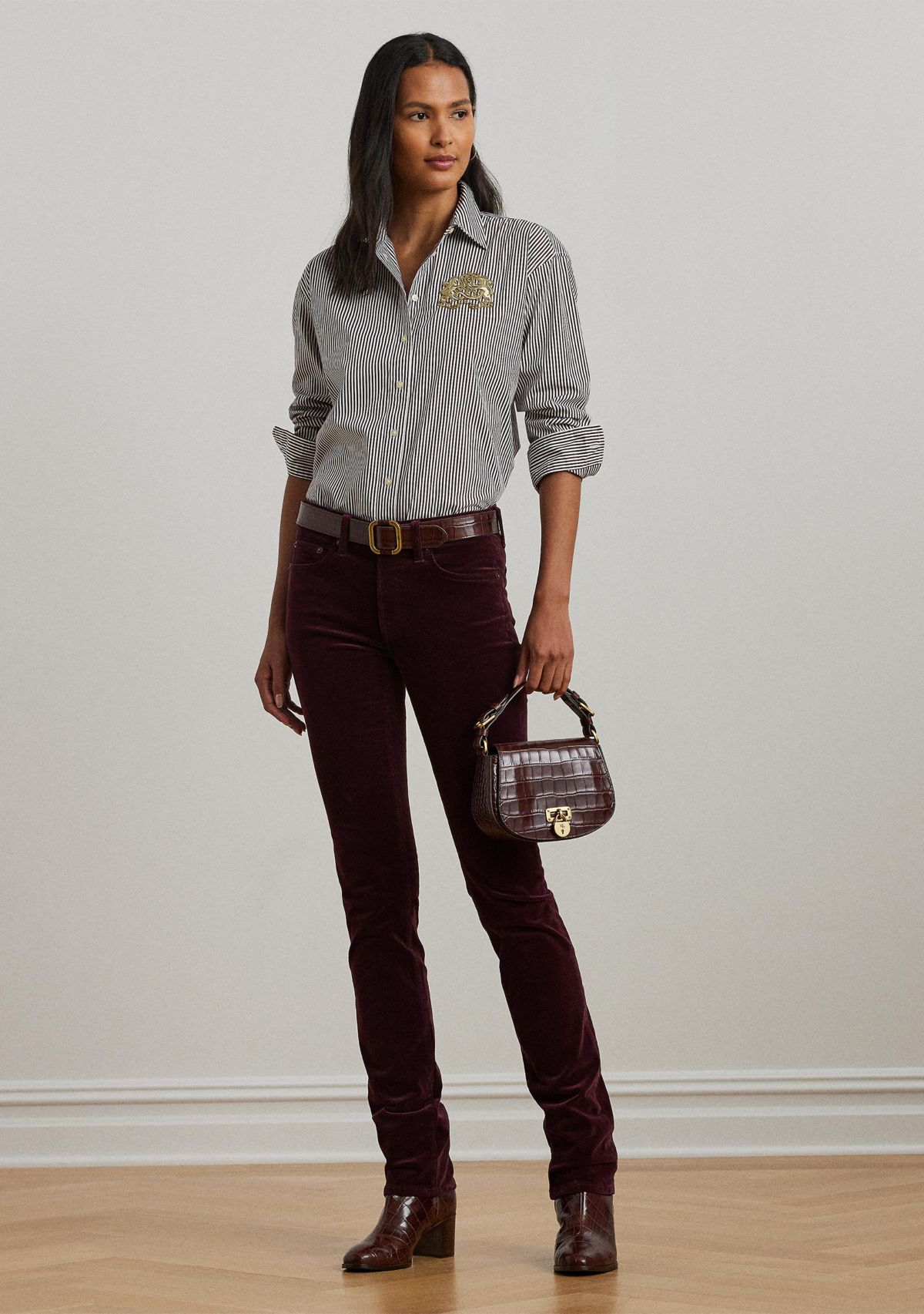 Womens Stretch Corduroy Mid-Rise Straight Pants