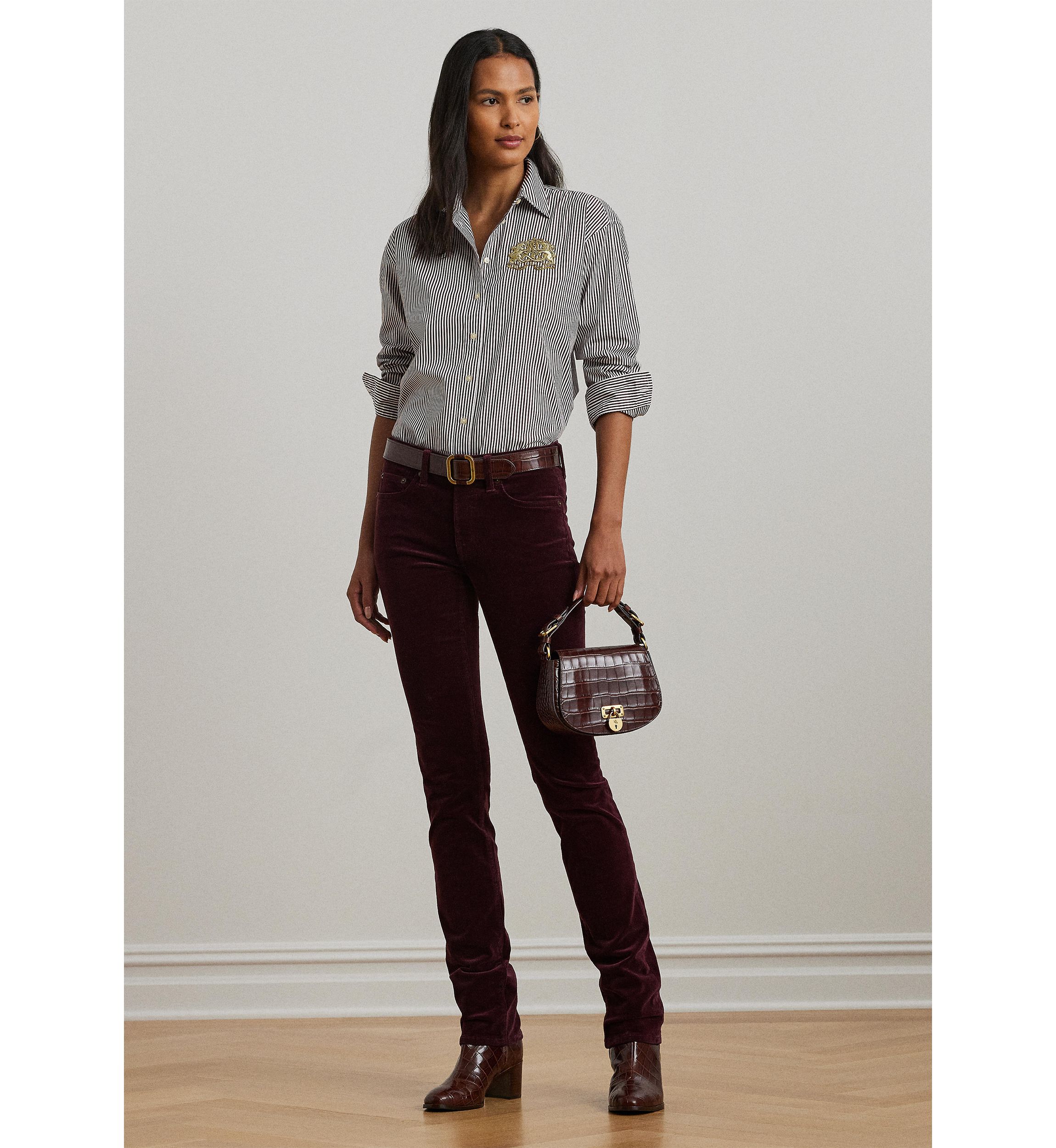 Womens Stretch Corduroy Mid-Rise Straight Pants