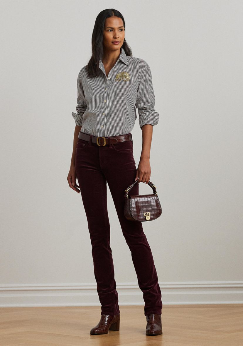 Womens Stretch Corduroy Mid-Rise Straight Pants