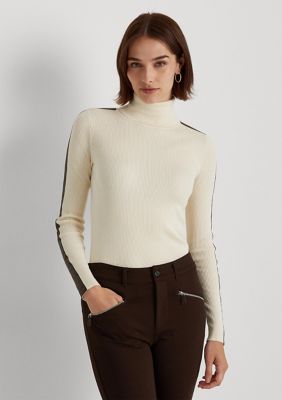 Lauren Ralph Lauren Faux Leather Trim Turtleneck Sweater | belk