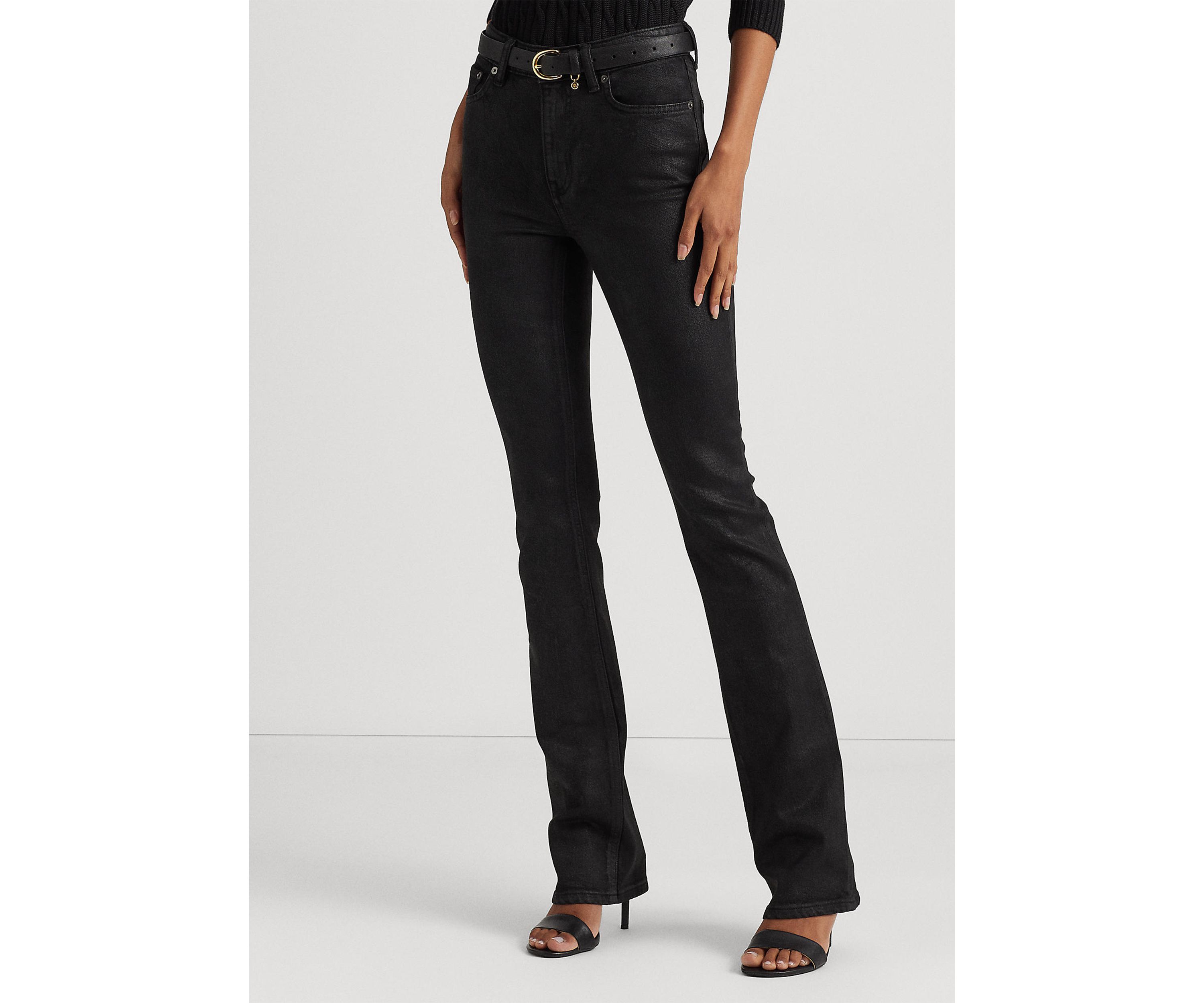Coated High Rise Boot Cut Pants
