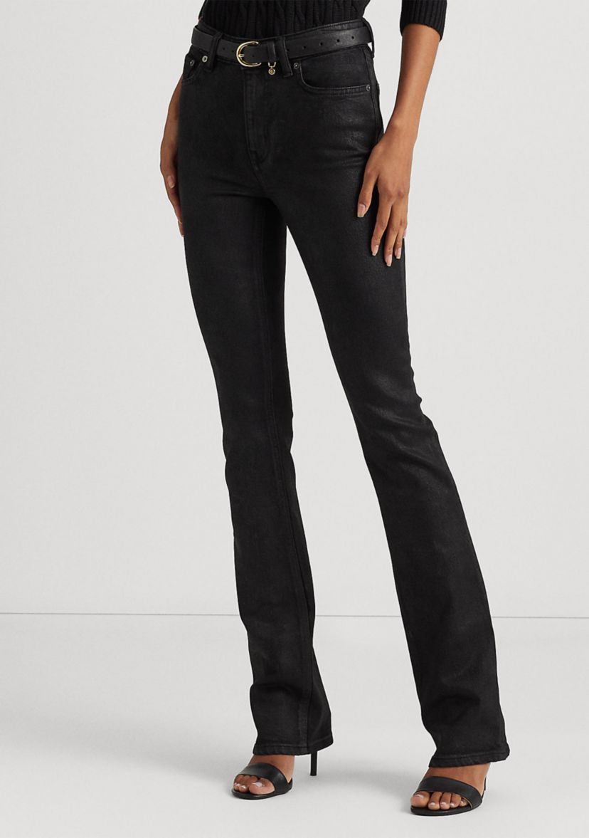 Coated High Rise Boot Cut Pants