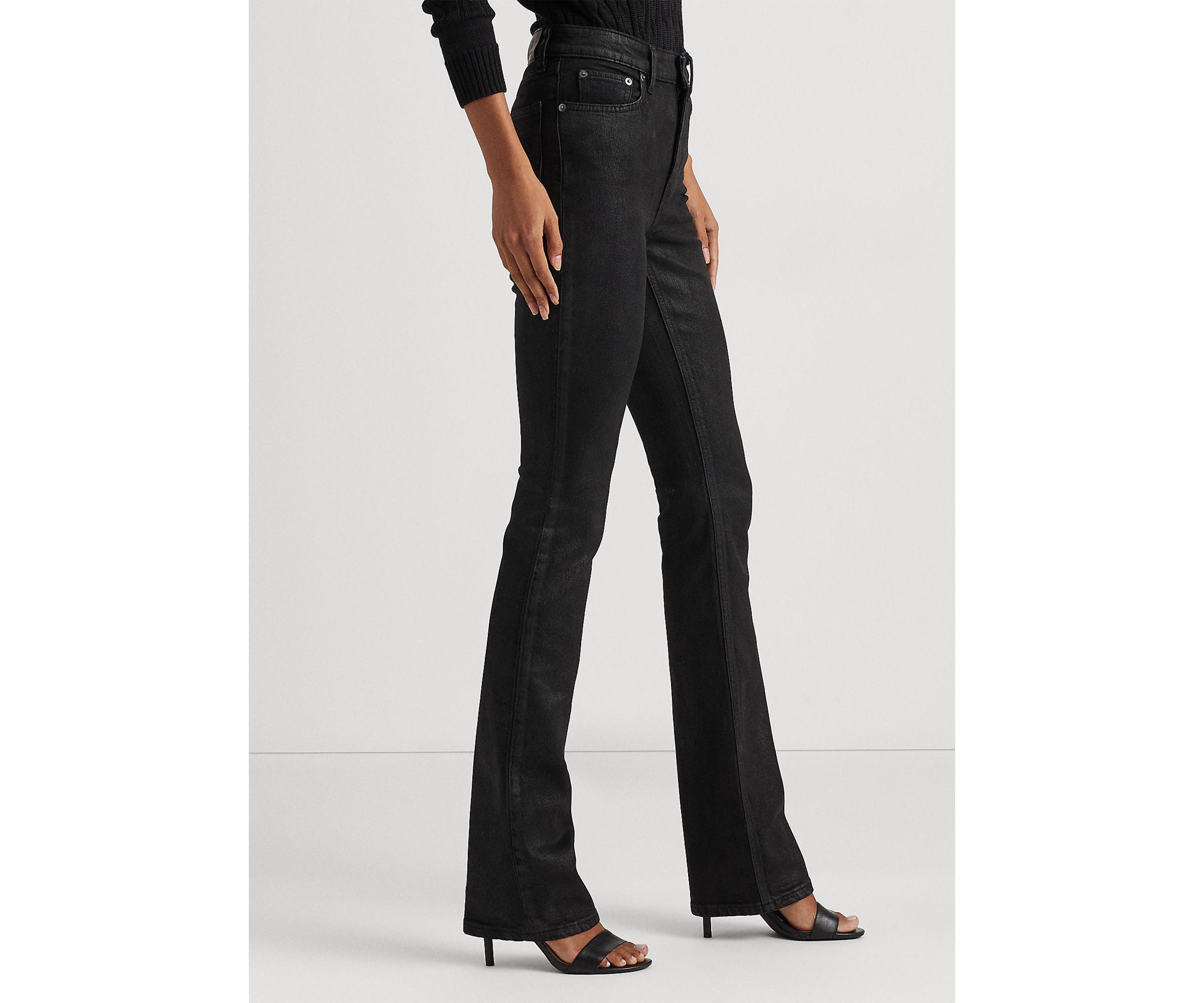 Coated High Rise Boot Cut Pants
