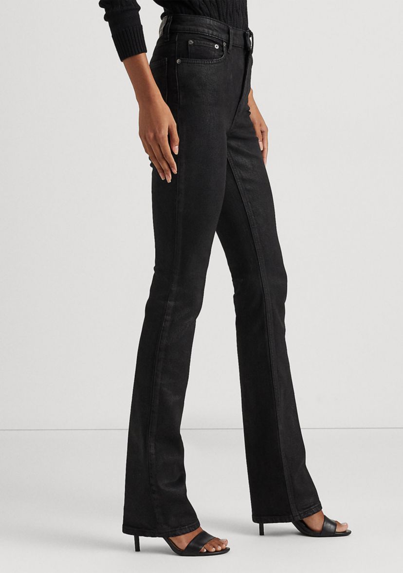 Coated High Rise Boot Cut Pants
