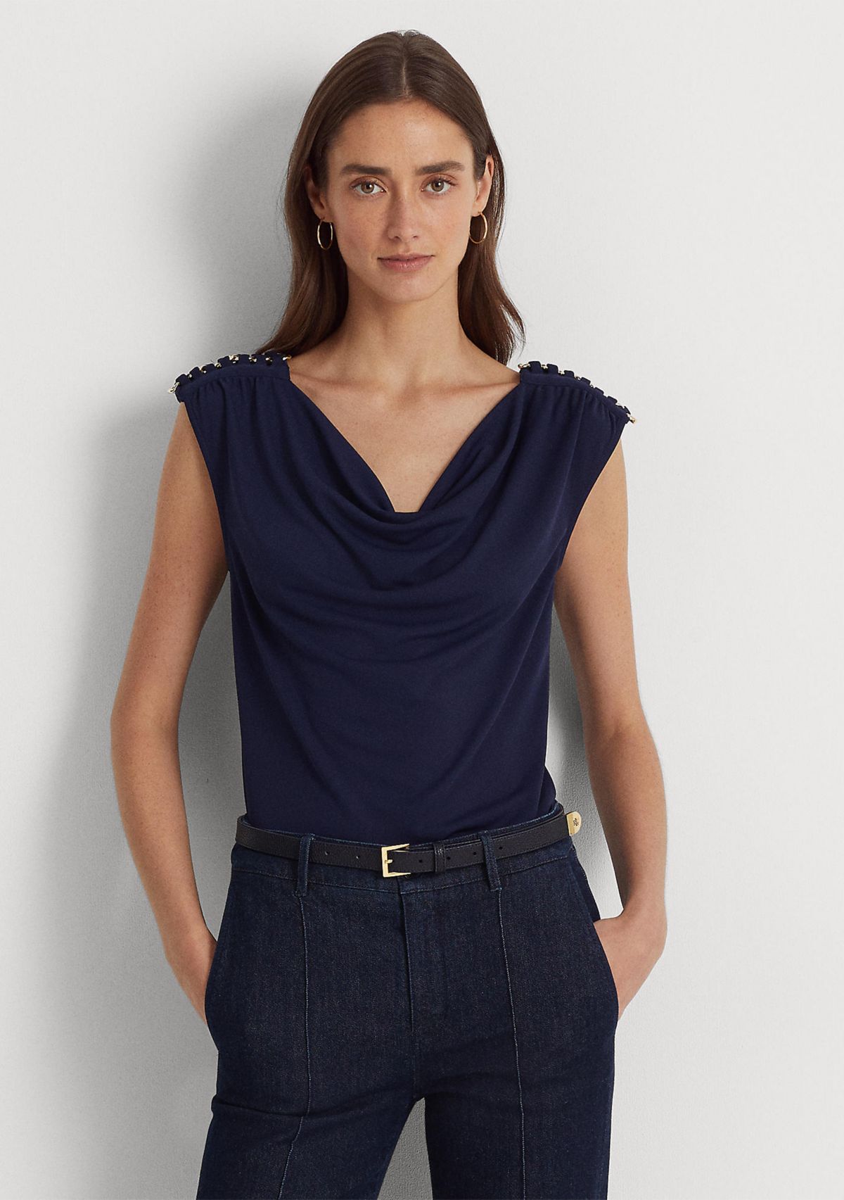 Jersey Sleeveless Cowl Neck Top