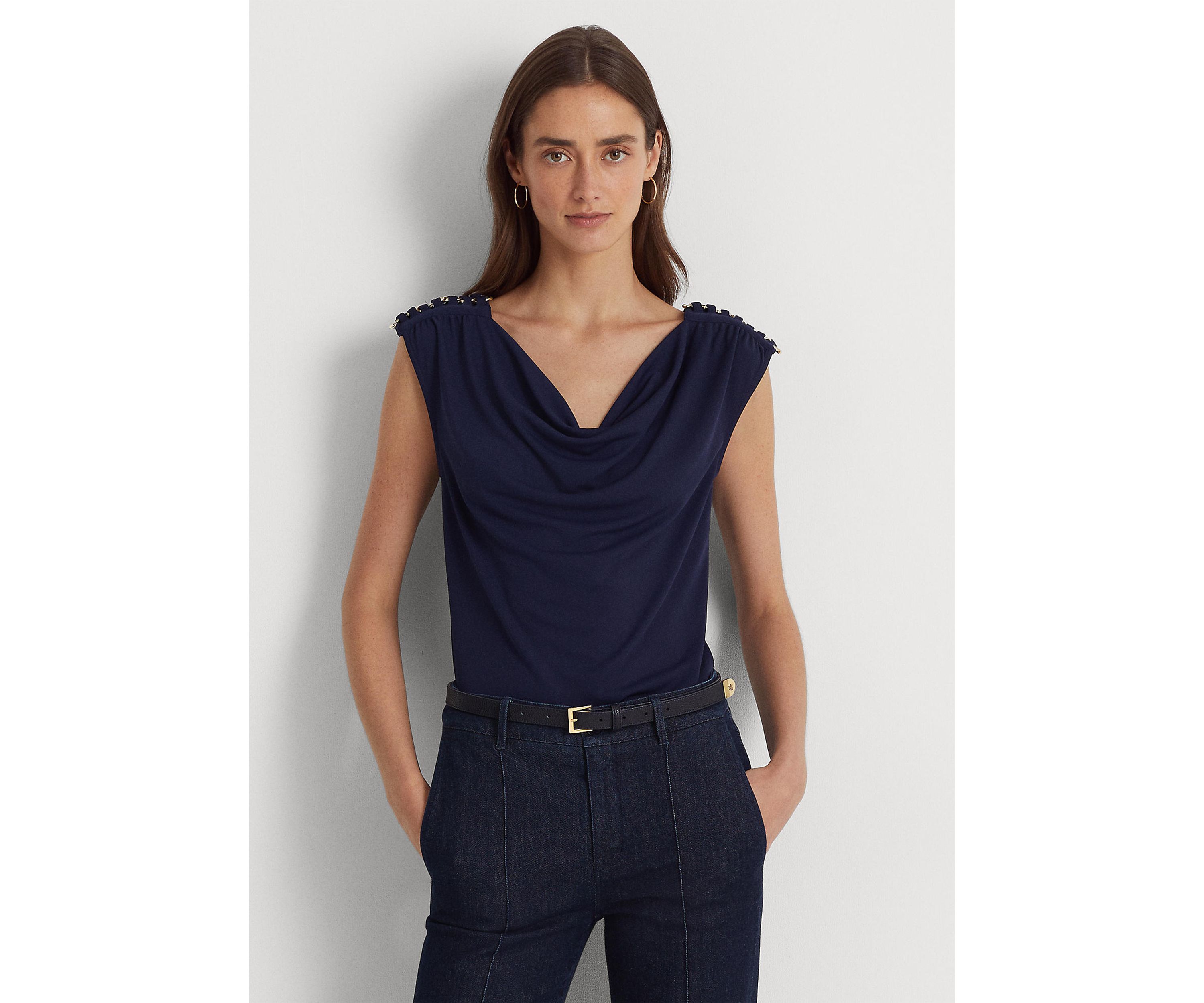 Jersey Sleeveless Cowl Neck Top