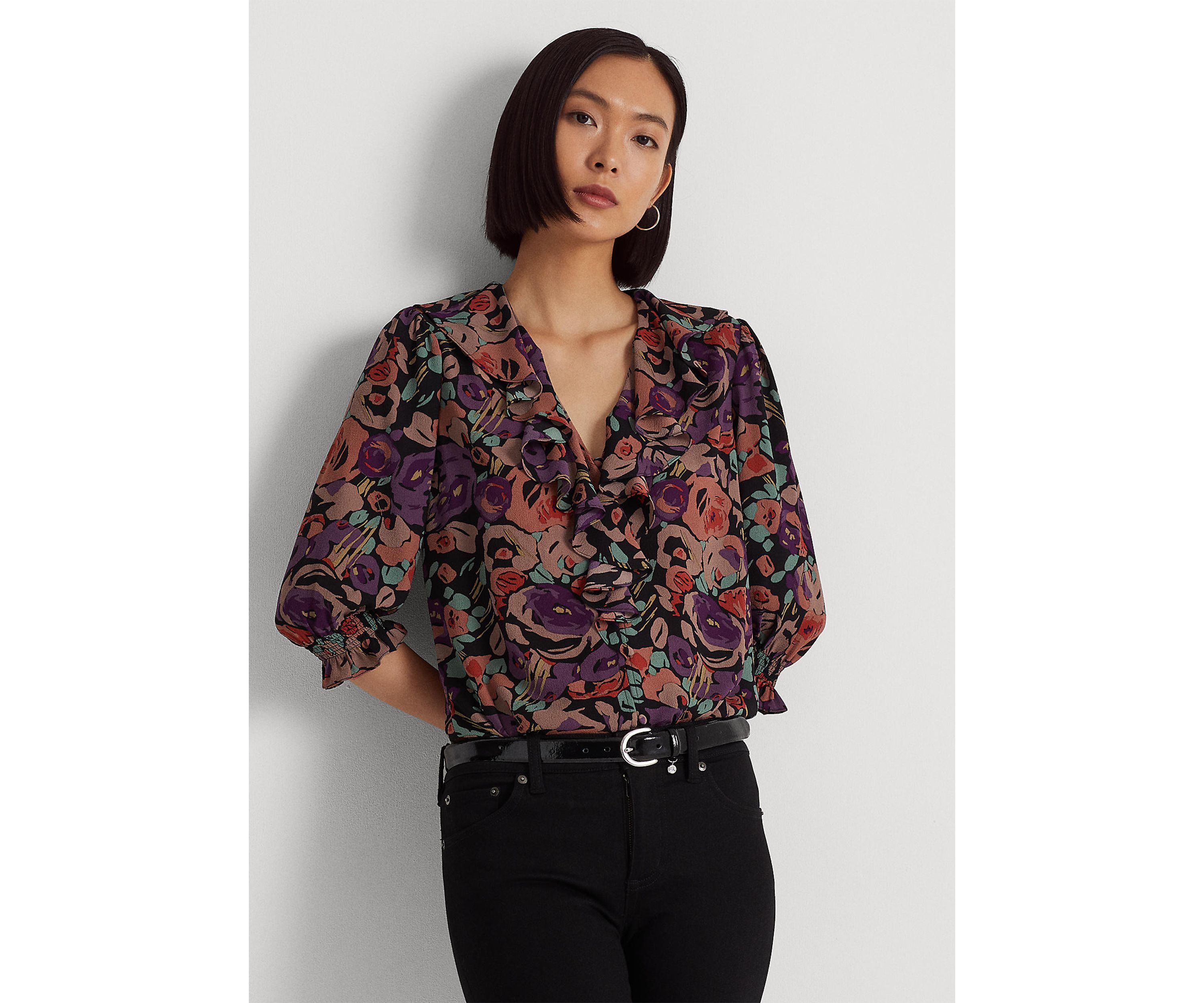 Womens Floral Crepe Blouse