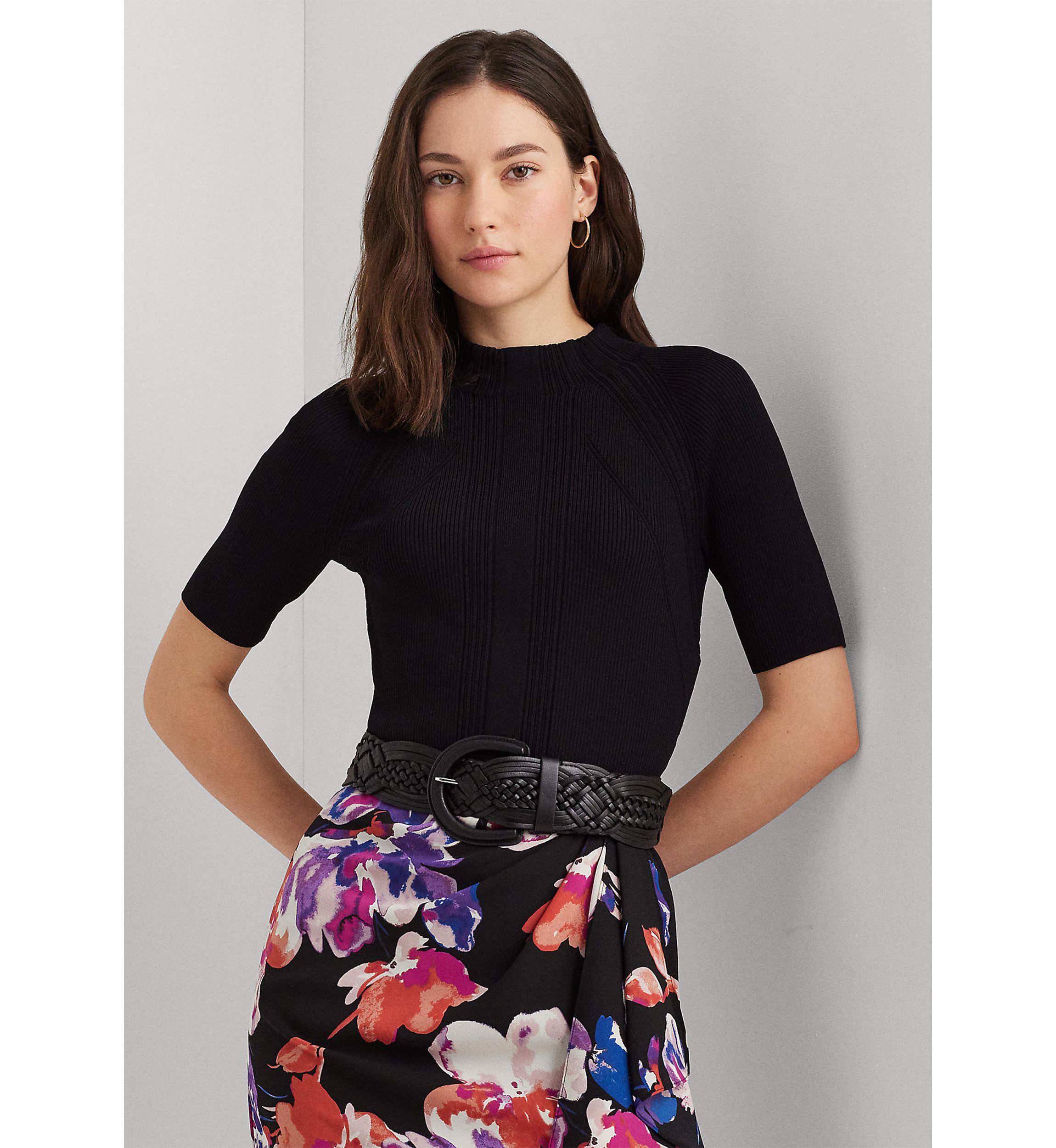 Cropped Short Sleeve Mock Neck Sweater