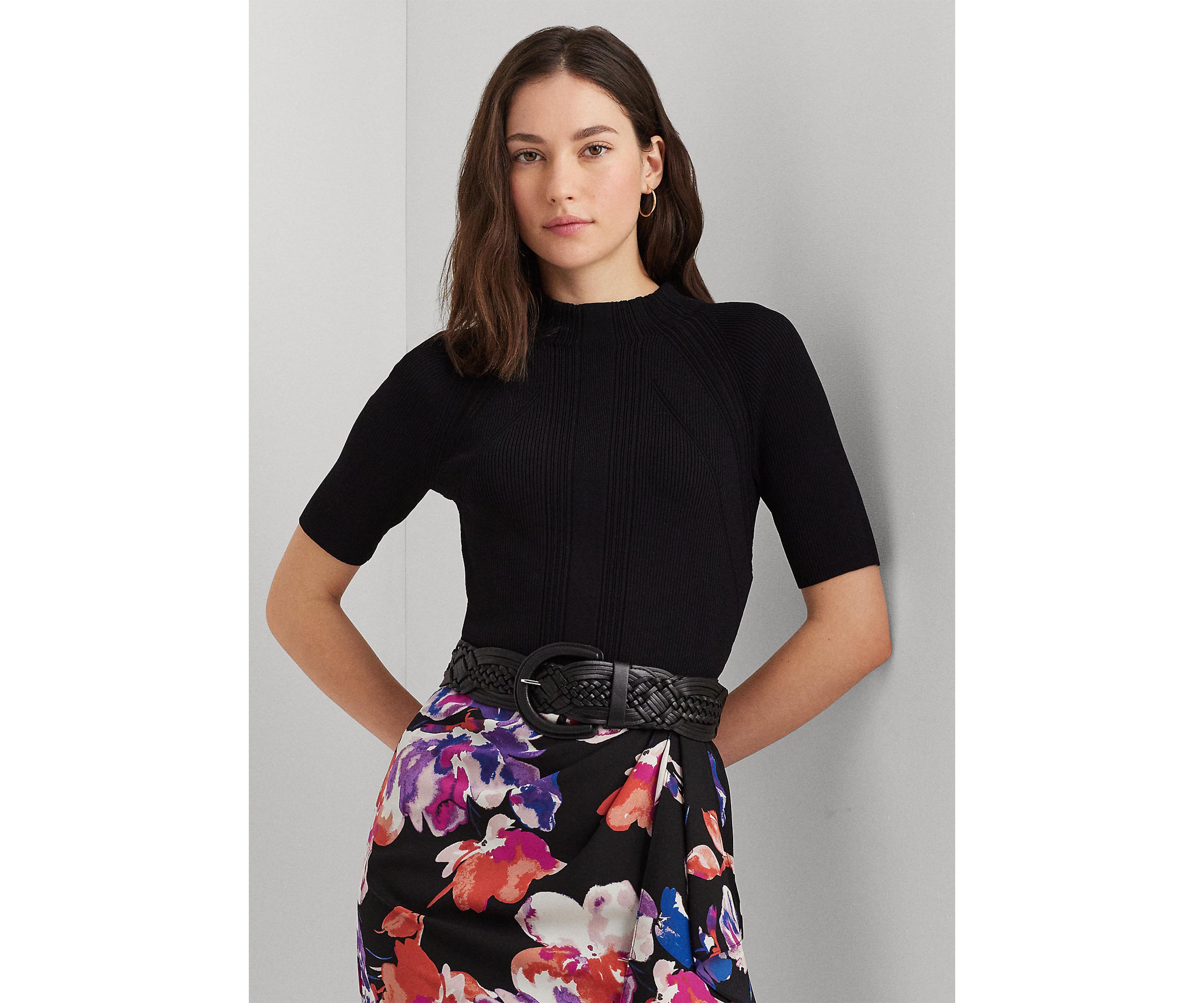Cropped Short Sleeve Mock Neck Sweater