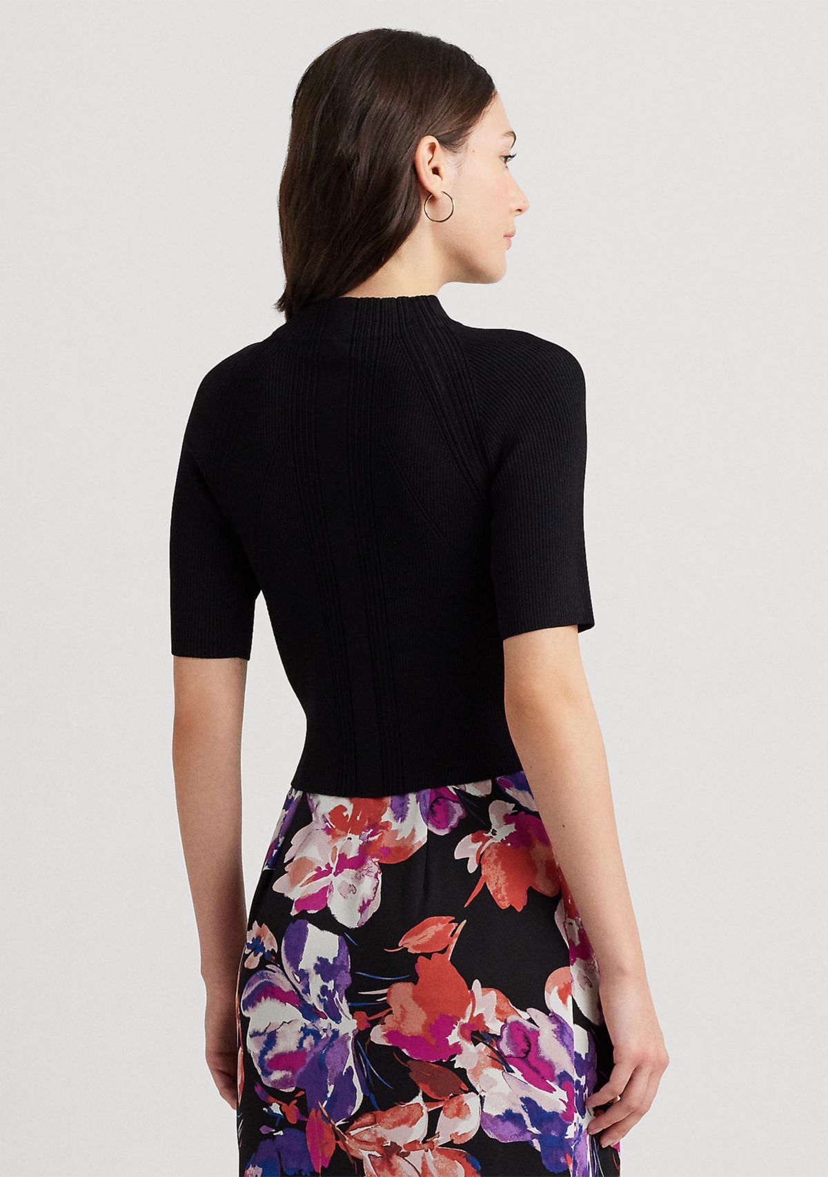 Cropped Short Sleeve Mock Neck Sweater