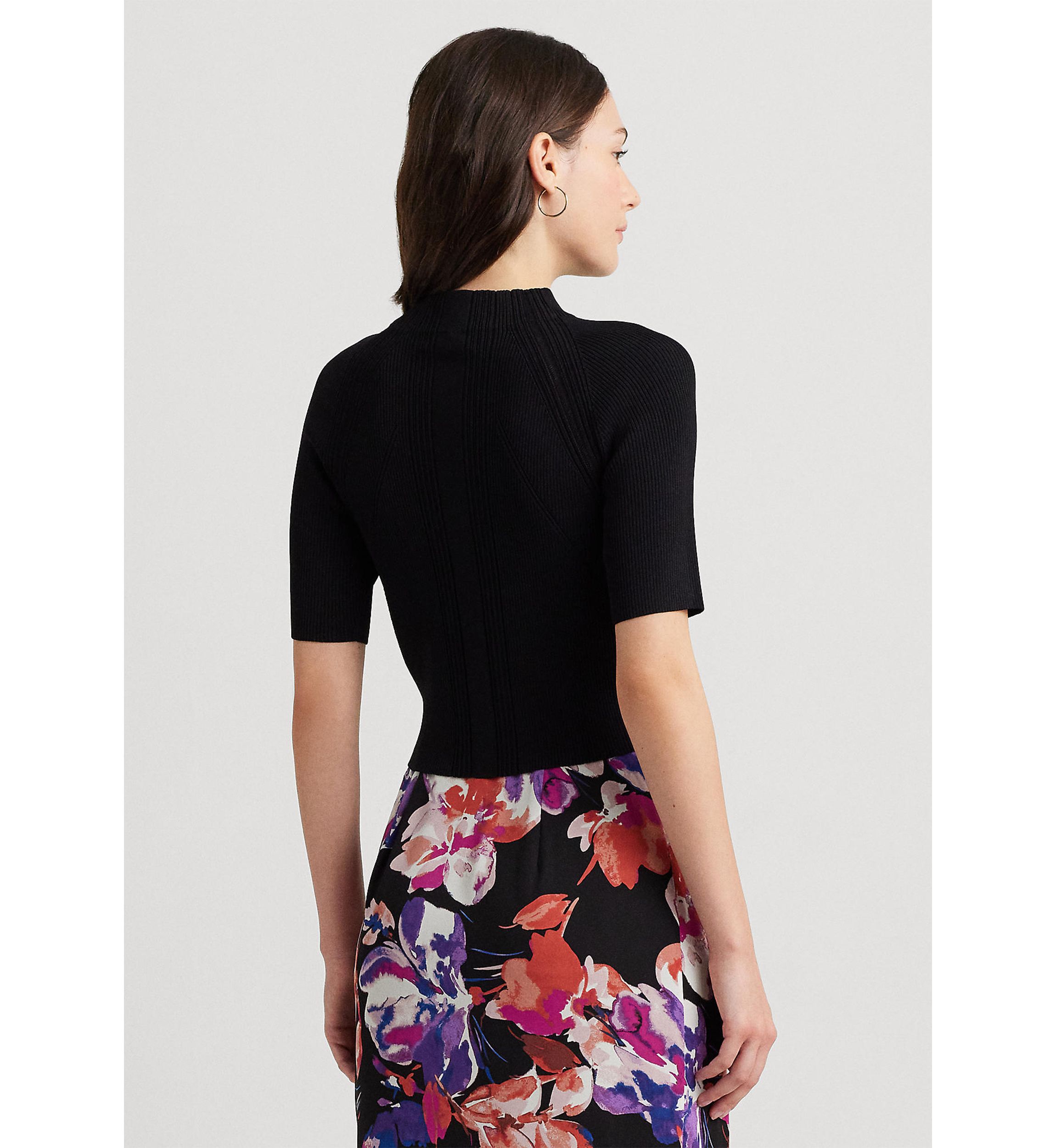 Cropped Short Sleeve Mock Neck Sweater