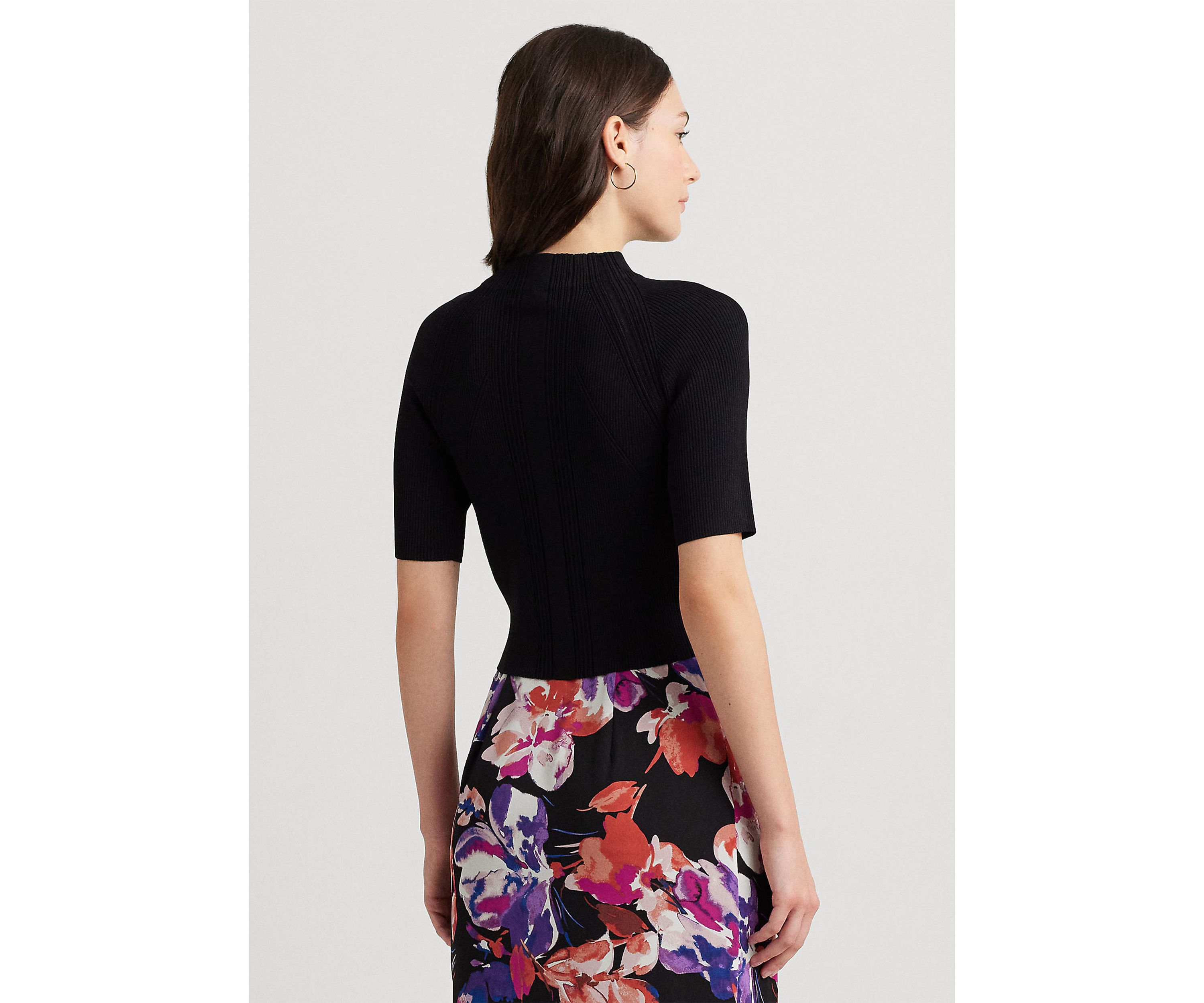 Cropped Short Sleeve Mock Neck Sweater