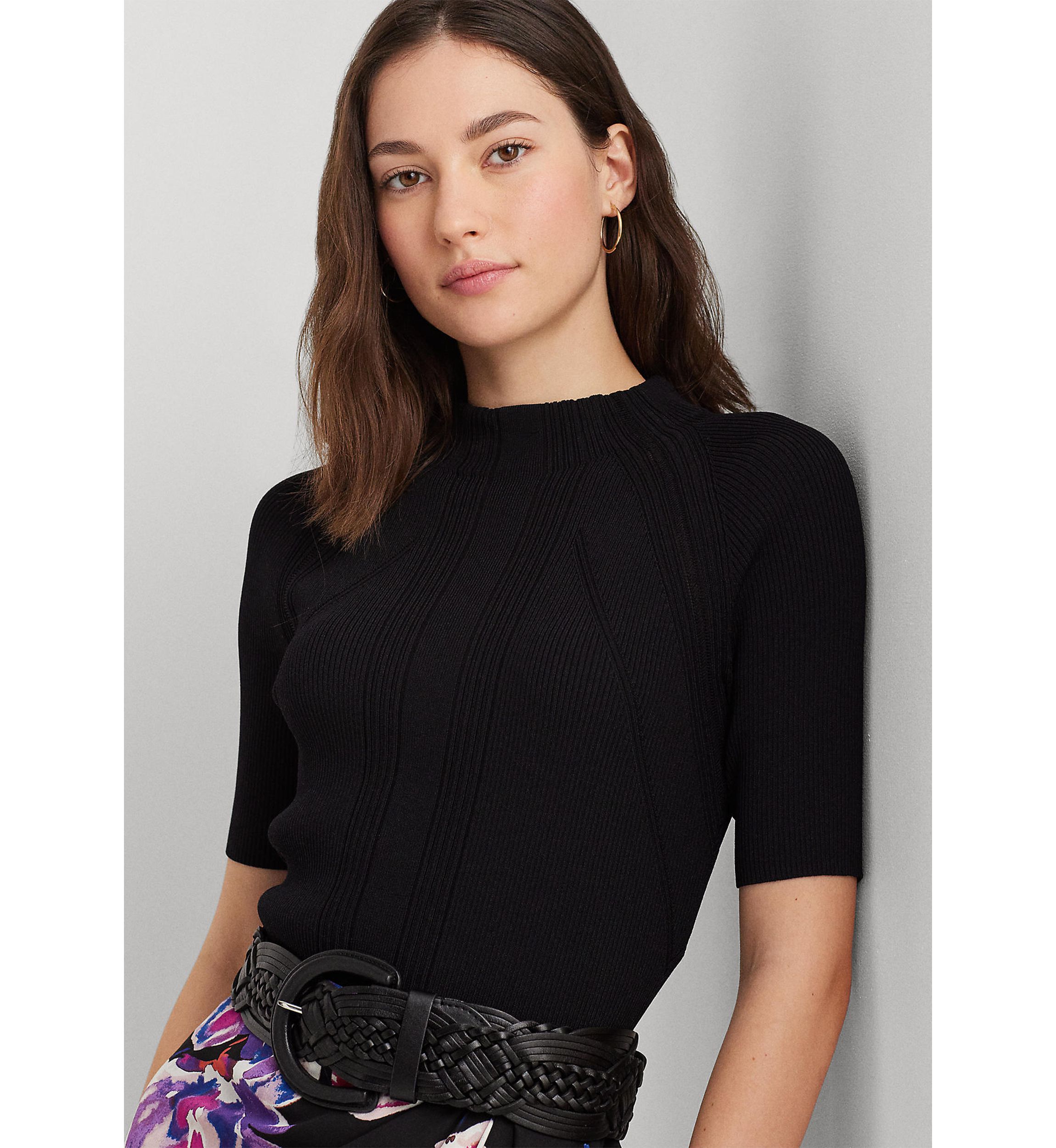 Cropped Short Sleeve Mock Neck Sweater