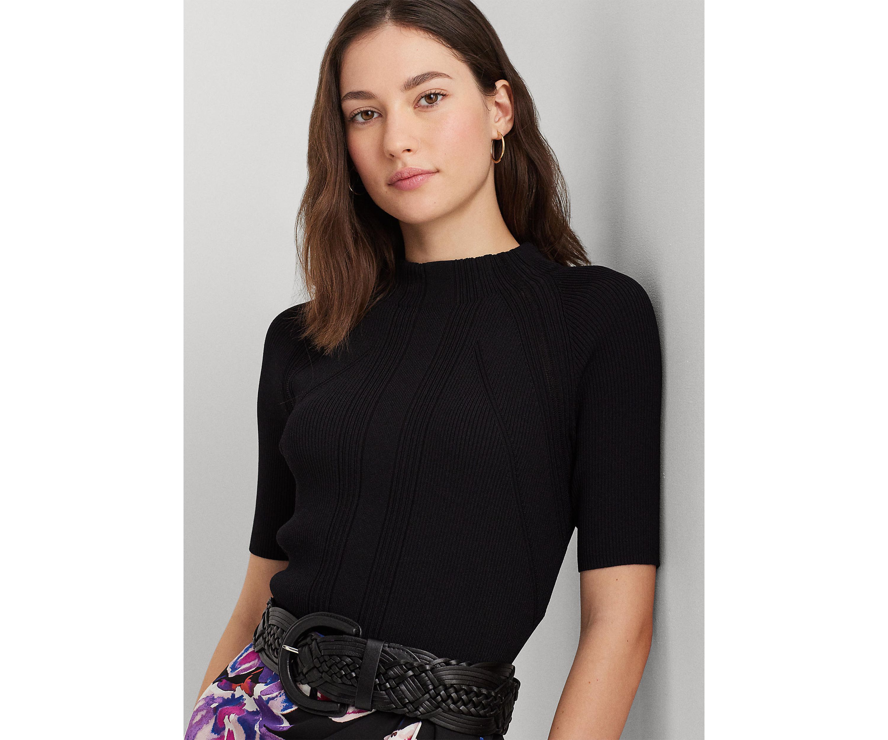 Cropped Short Sleeve Mock Neck Sweater