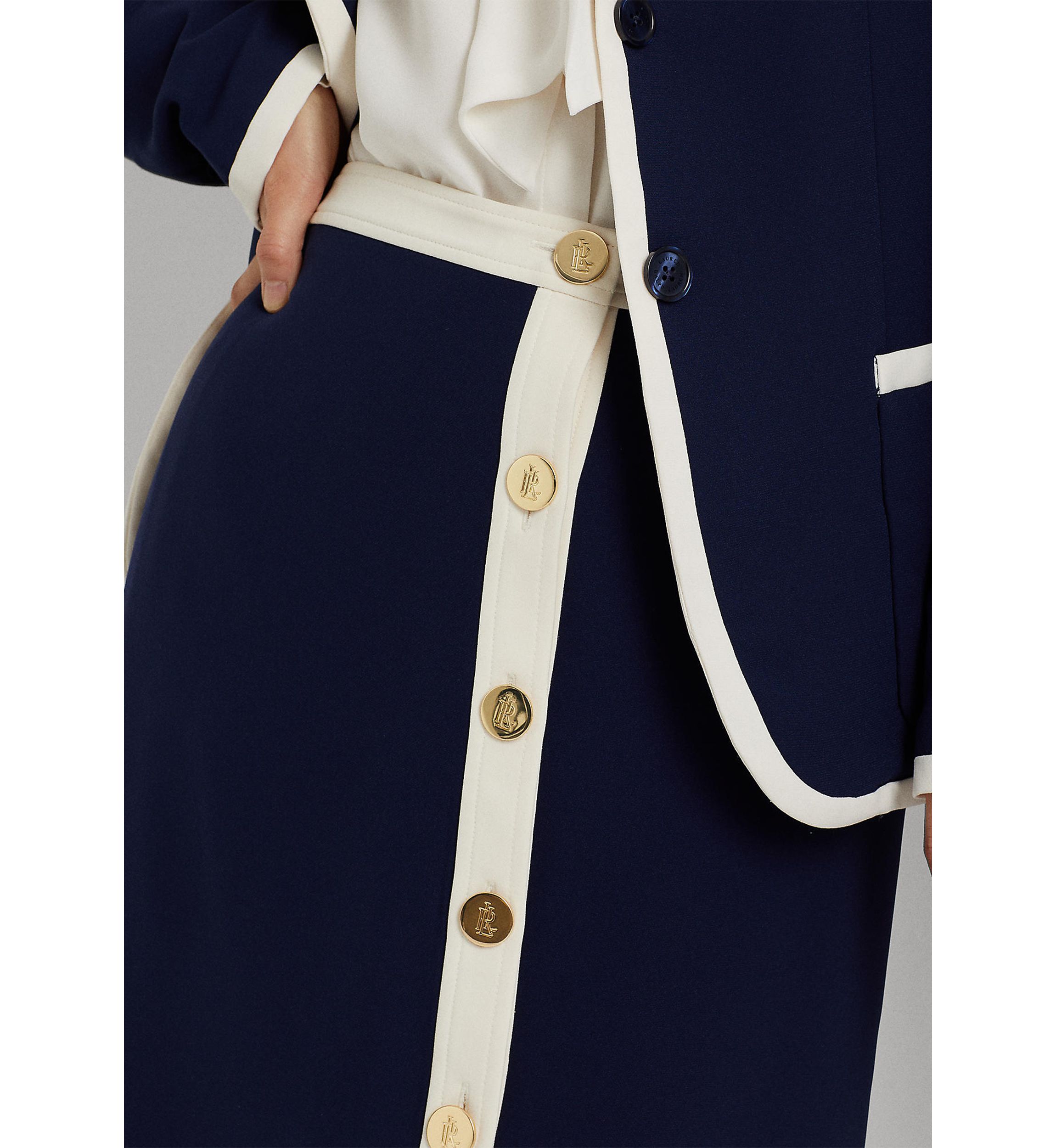 Button-Front Two-Tone Crepe Pencil Skirt