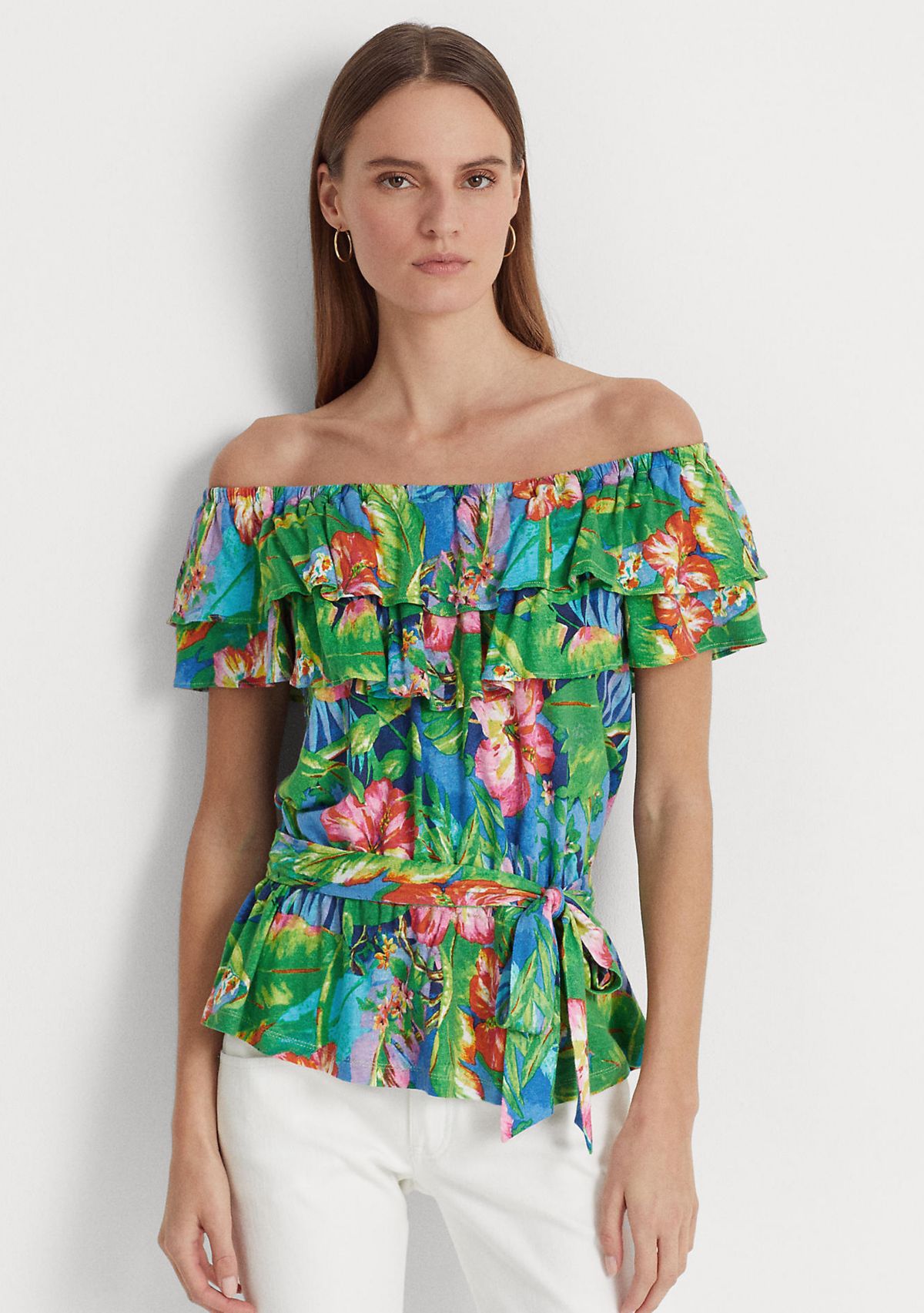 Floral Jersey Off-the-Shoulder Top