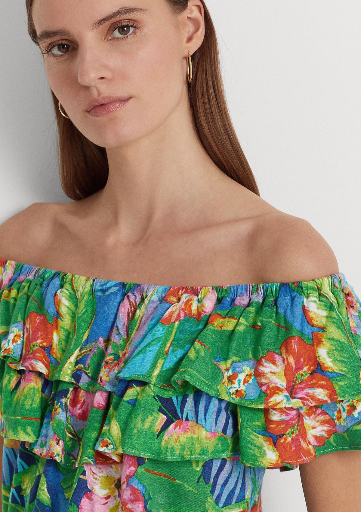 Floral Jersey Off-the-Shoulder Top