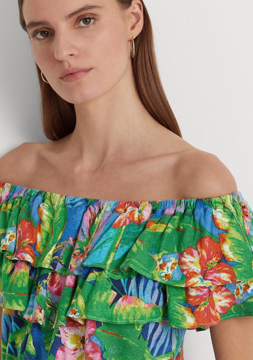 Floral Jersey Off-the-Shoulder Top