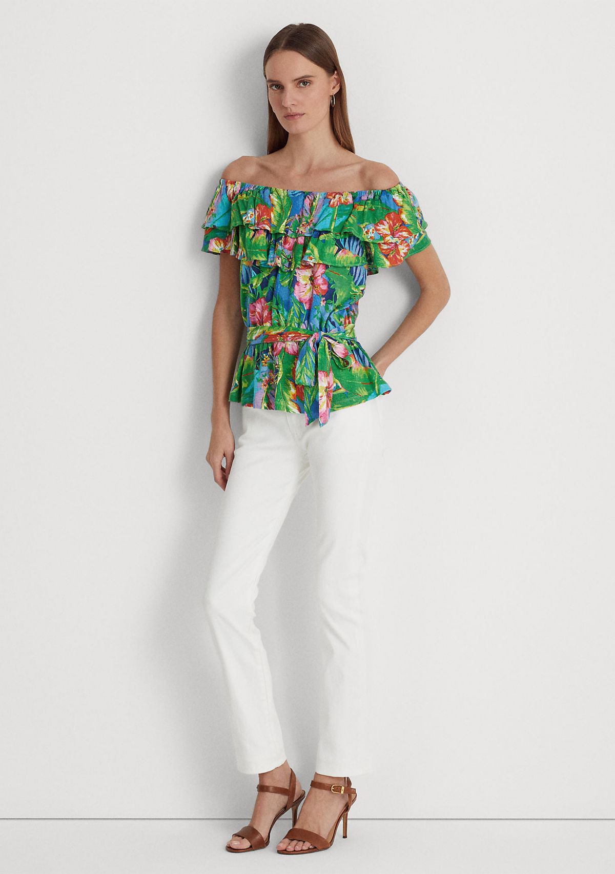 Floral Jersey Off-the-Shoulder Top