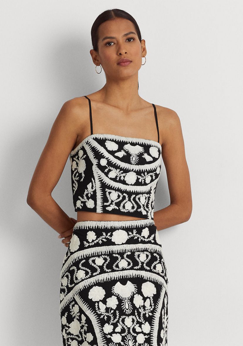 Embroidered Cropped Sleeveless Blouse