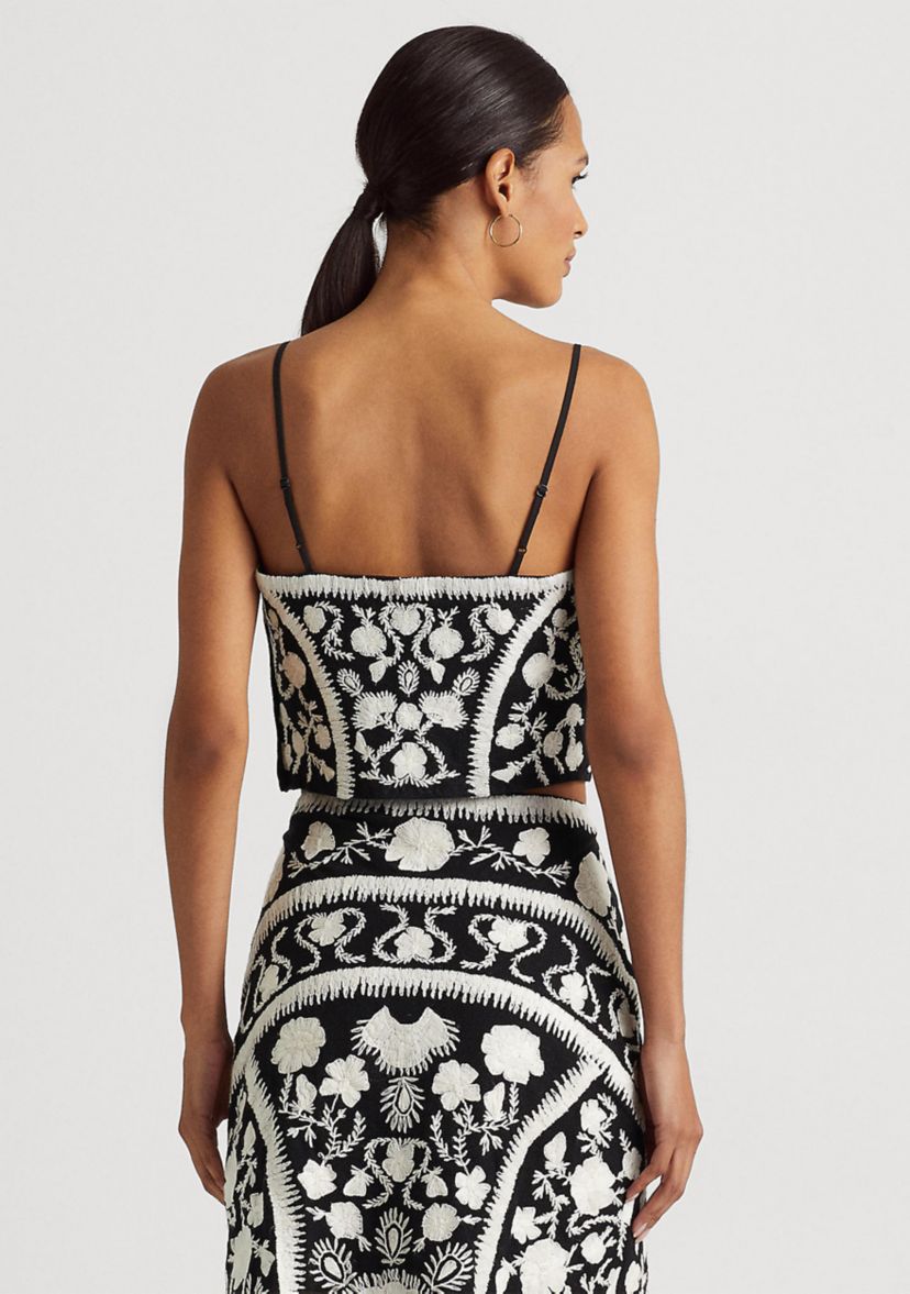 Embroidered Cropped Sleeveless Blouse