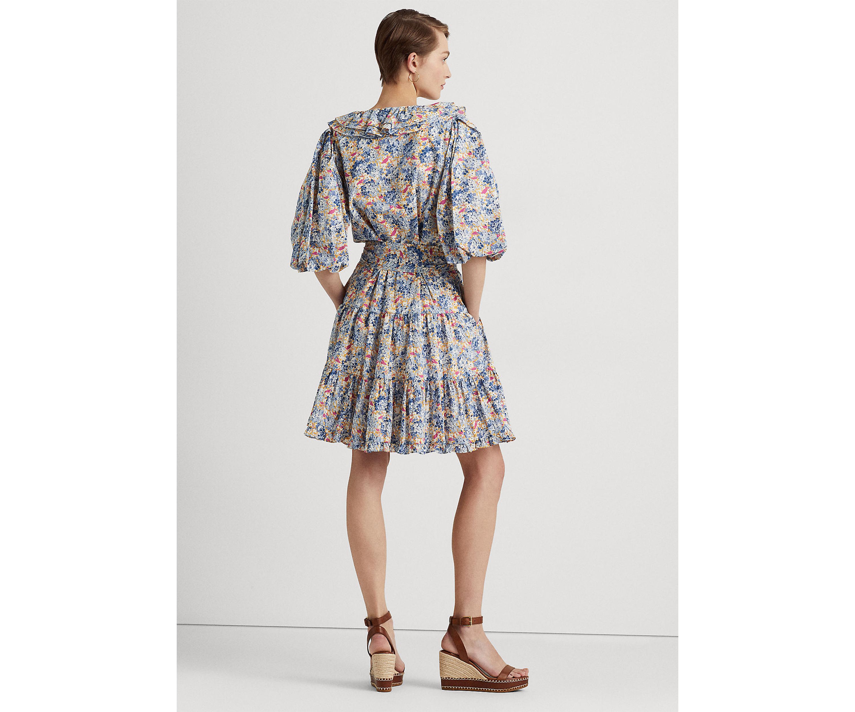 Floral Ruffle Trim Cotton Voile Dress