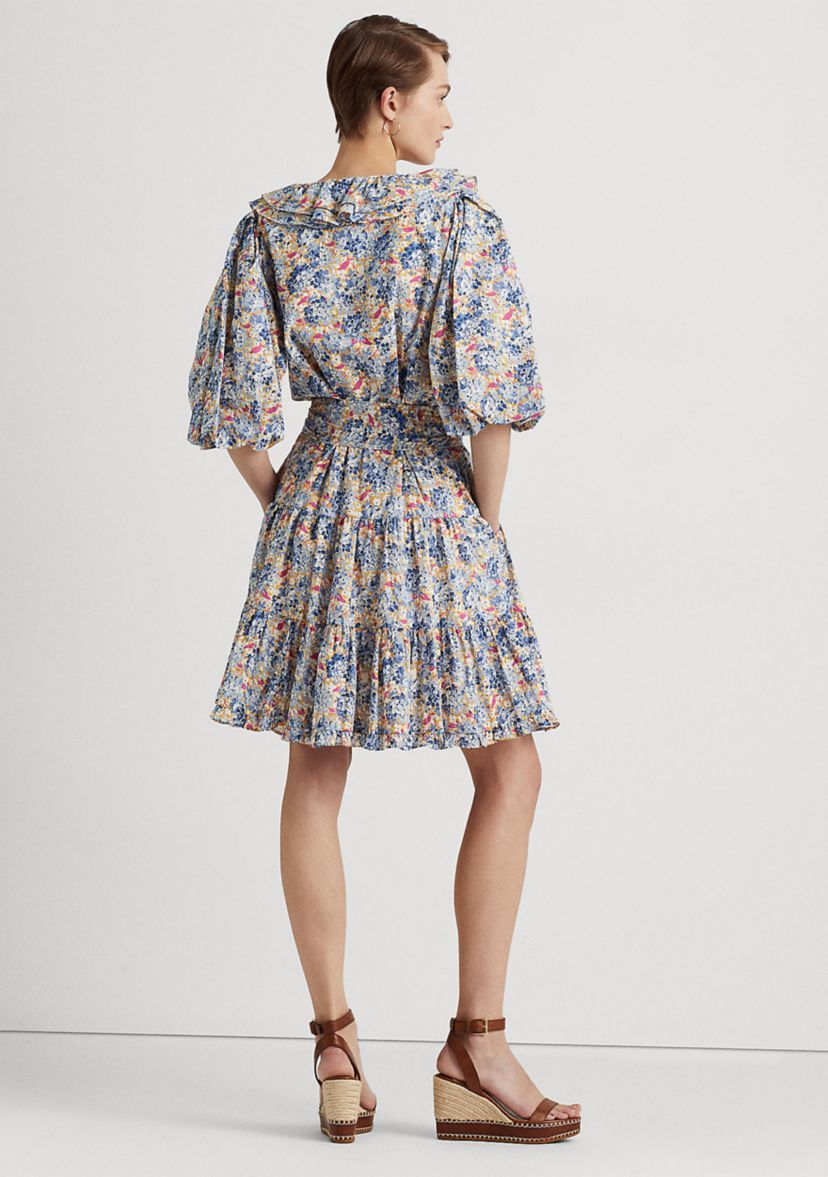 Floral Ruffle Trim Cotton Voile Dress