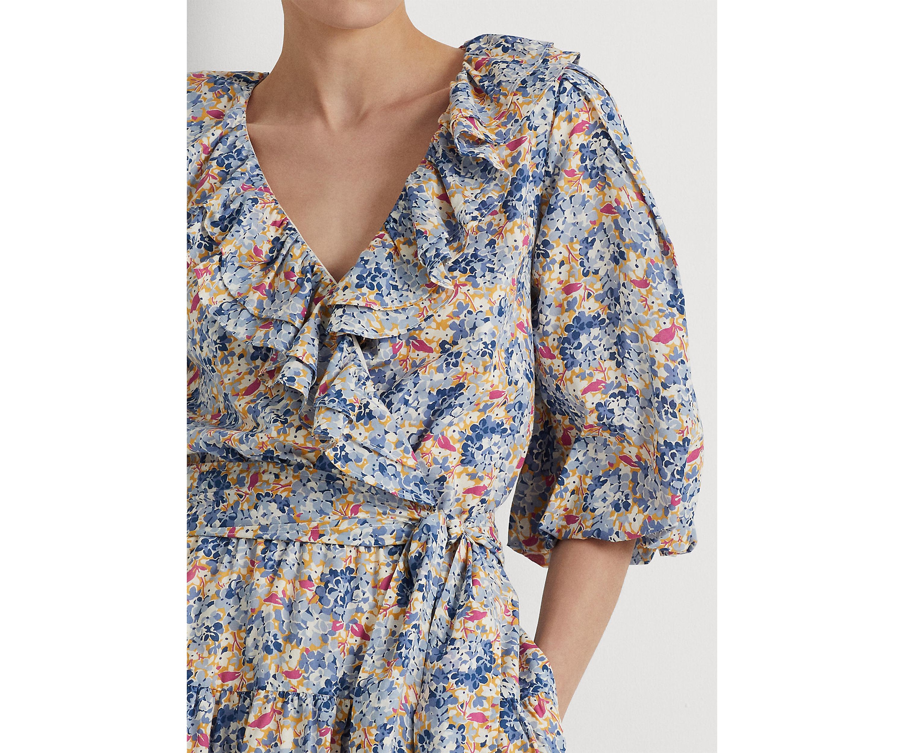 Floral Ruffle Trim Cotton Voile Dress