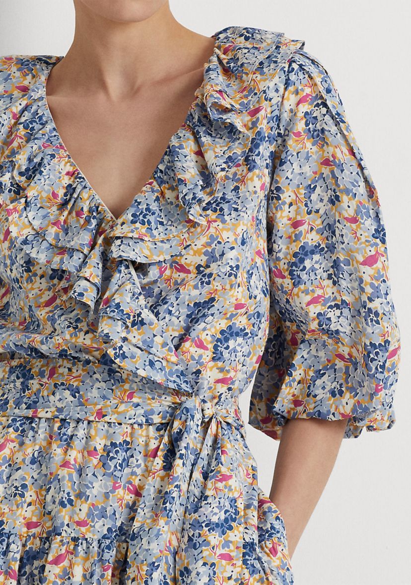 Floral Ruffle Trim Cotton Voile Dress