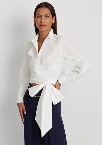 Lauren Ralph Lauren Tie Front Broadcloth Cropped Shirt