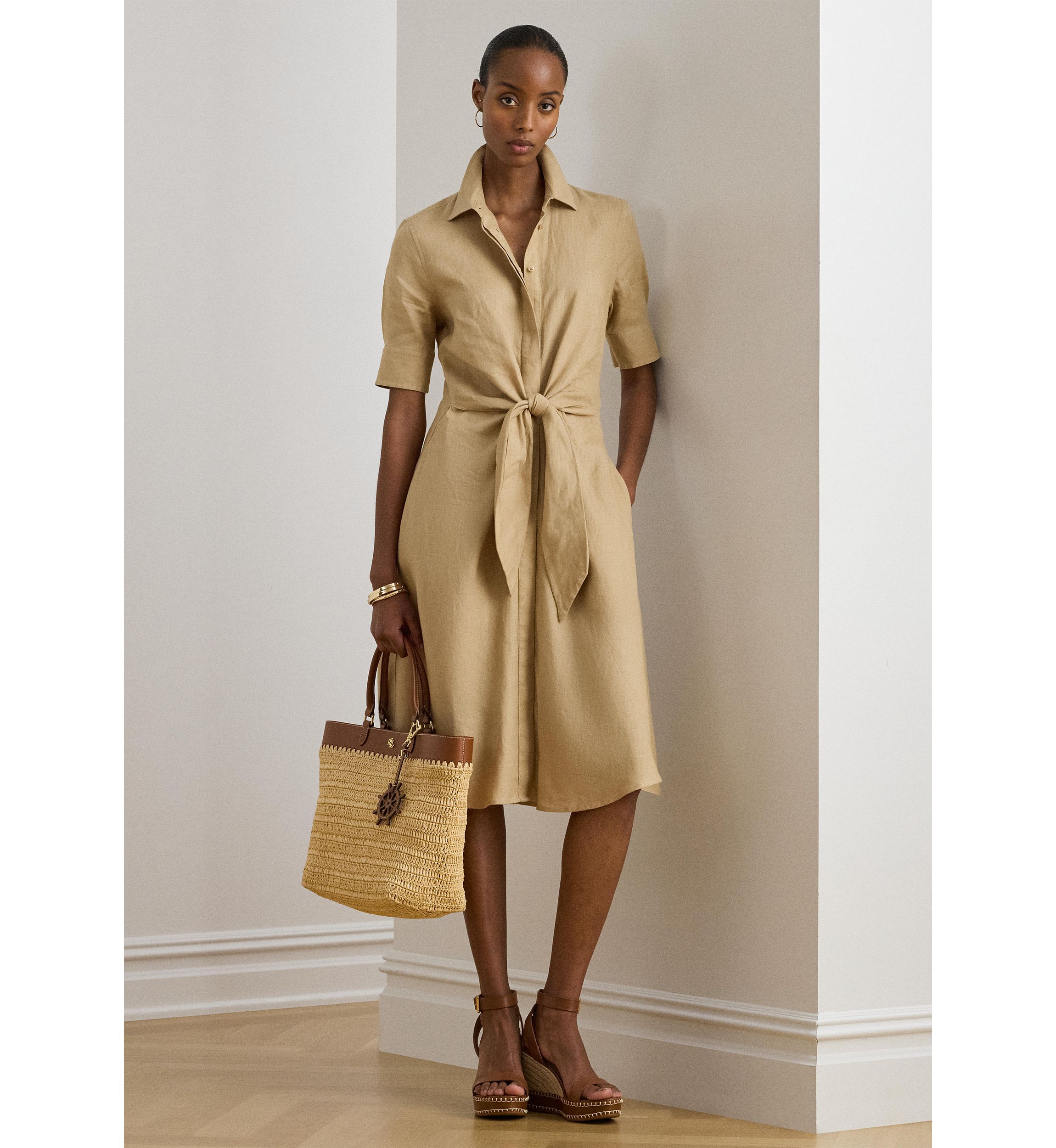 ralph lauren beige dress Ralph Lauren Girls Belted Chino Shirt Dress in Beige main image 0