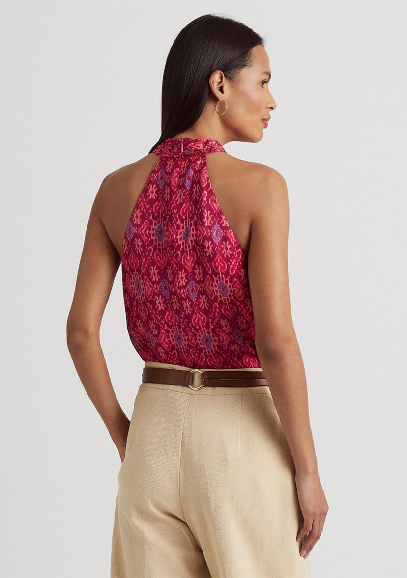 Geometric Print Shantung Halter Blouse
