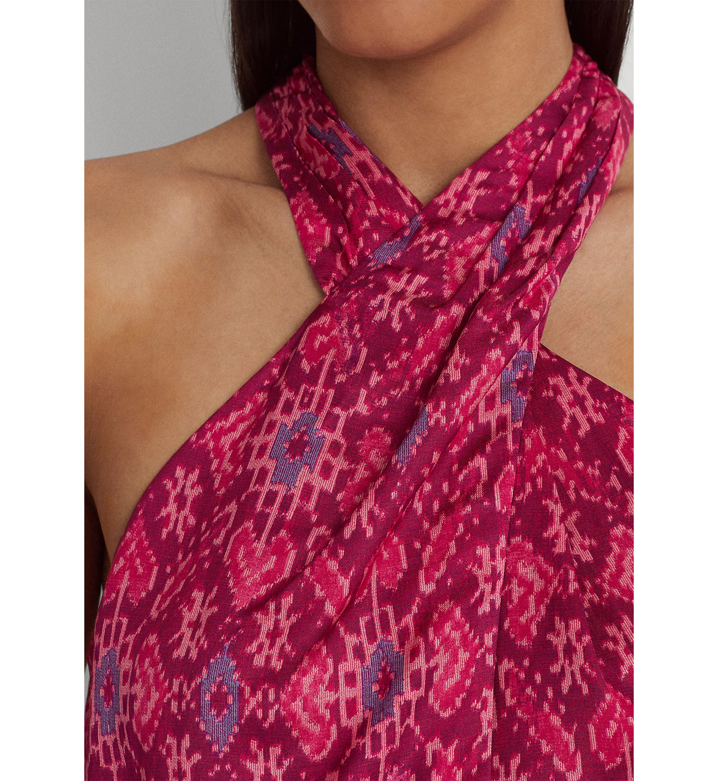 Geometric Print Shantung Halter Blouse