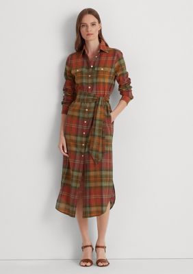 Lauren Ralph Lauren Plaid Belted Cotton Shirtdress | belk