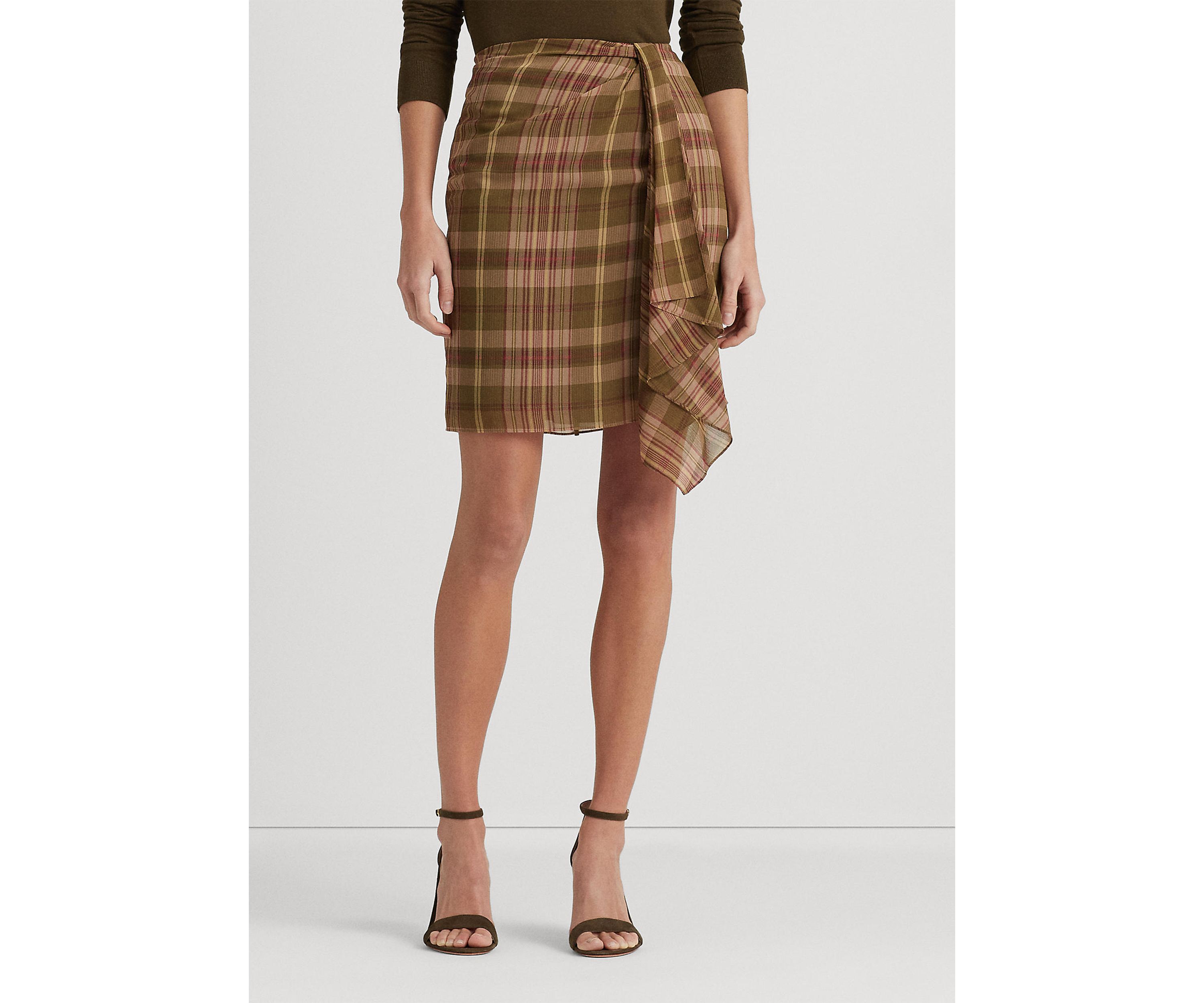 Plaid Ruffle-Trim Georgette Skirt