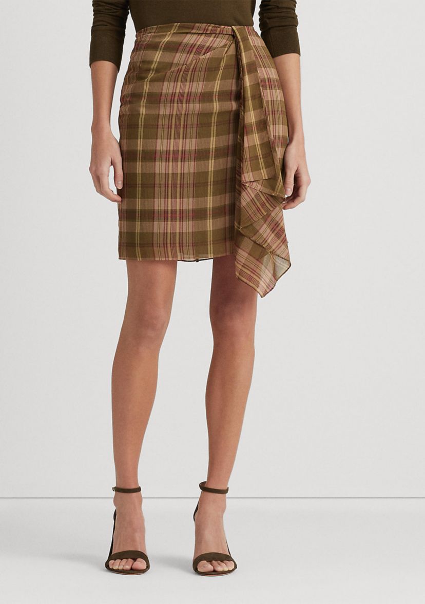 Plaid Ruffle-Trim Georgette Skirt