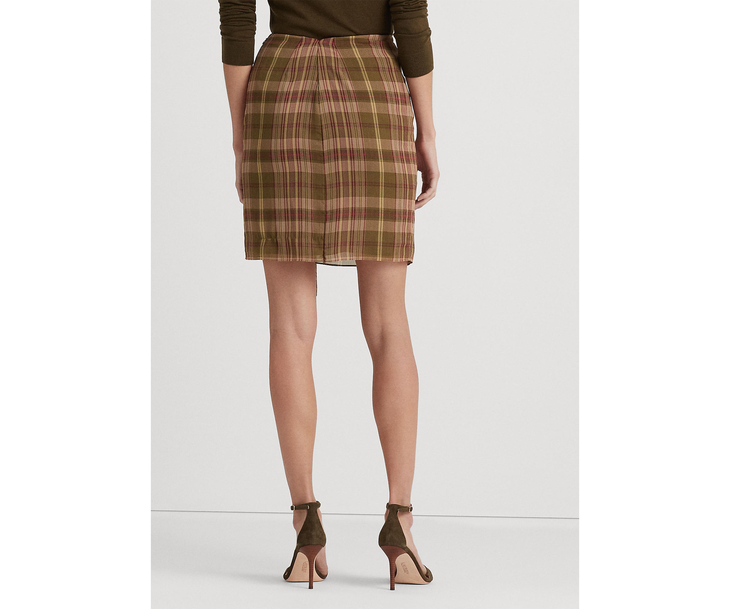 Plaid Ruffle-Trim Georgette Skirt