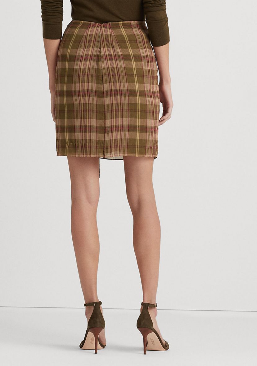 Plaid Ruffle-Trim Georgette Skirt