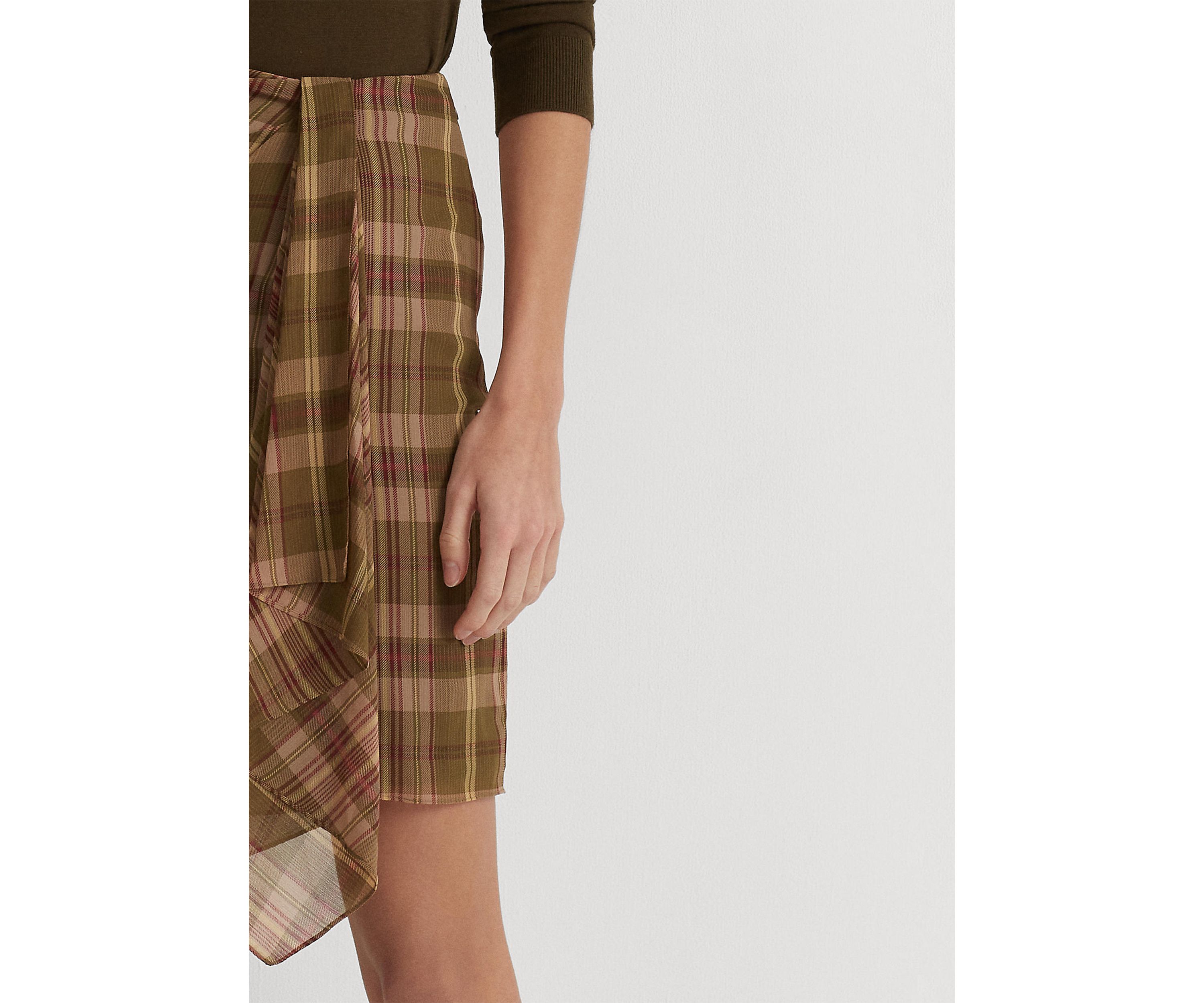Plaid Ruffle-Trim Georgette Skirt
